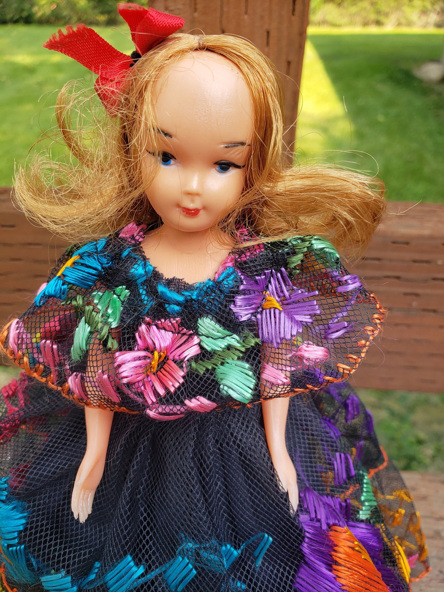 Vintage Doll in Embroidered Chiapaneca Dress