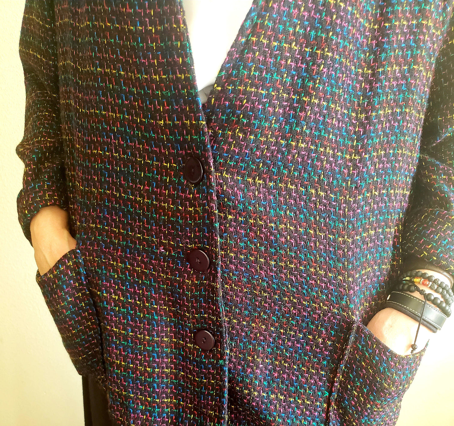 Multicolored Houndstooth Weave Oversized Jacket by Liz Novak