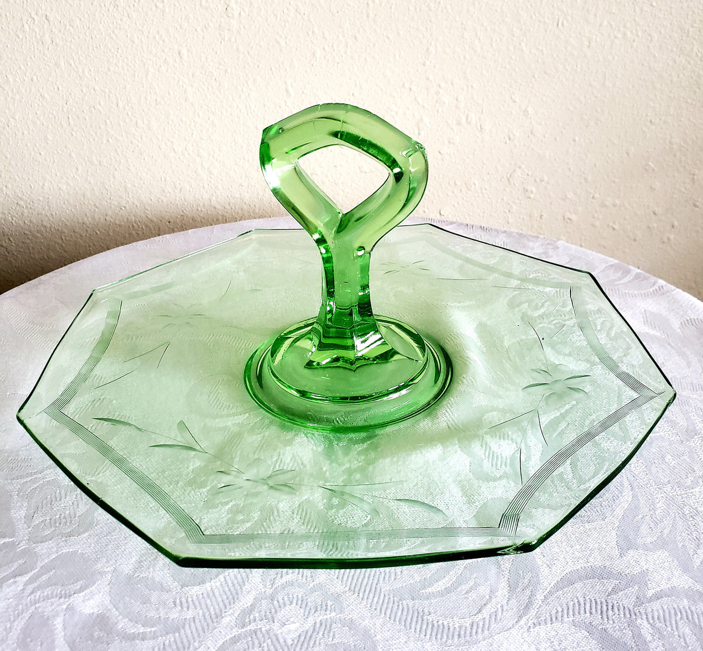 1940's New Martinsville/Viking Glass Etched Sandwich Tray