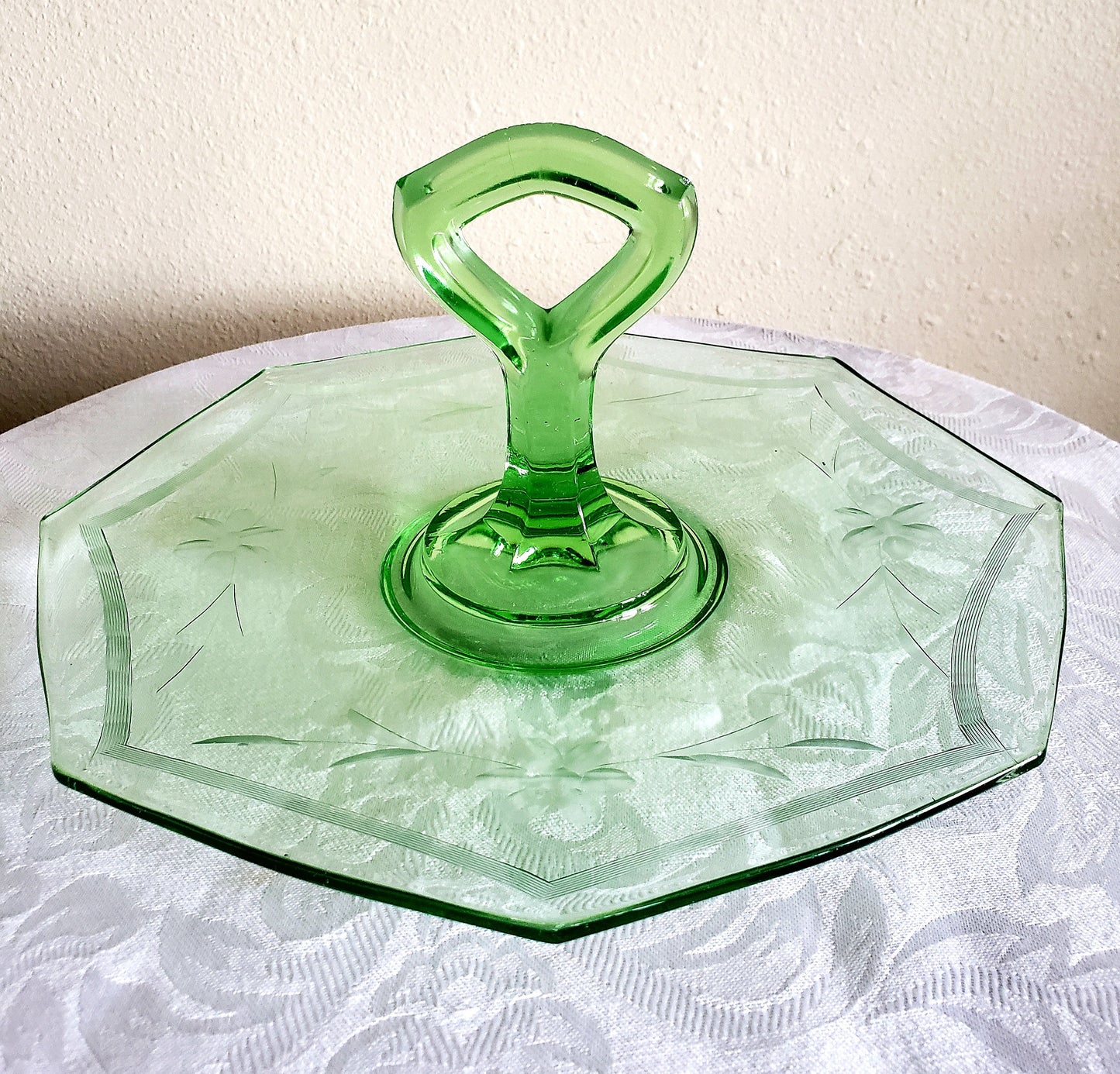 1940's New Martinsville/Viking Glass Etched Sandwich Tray