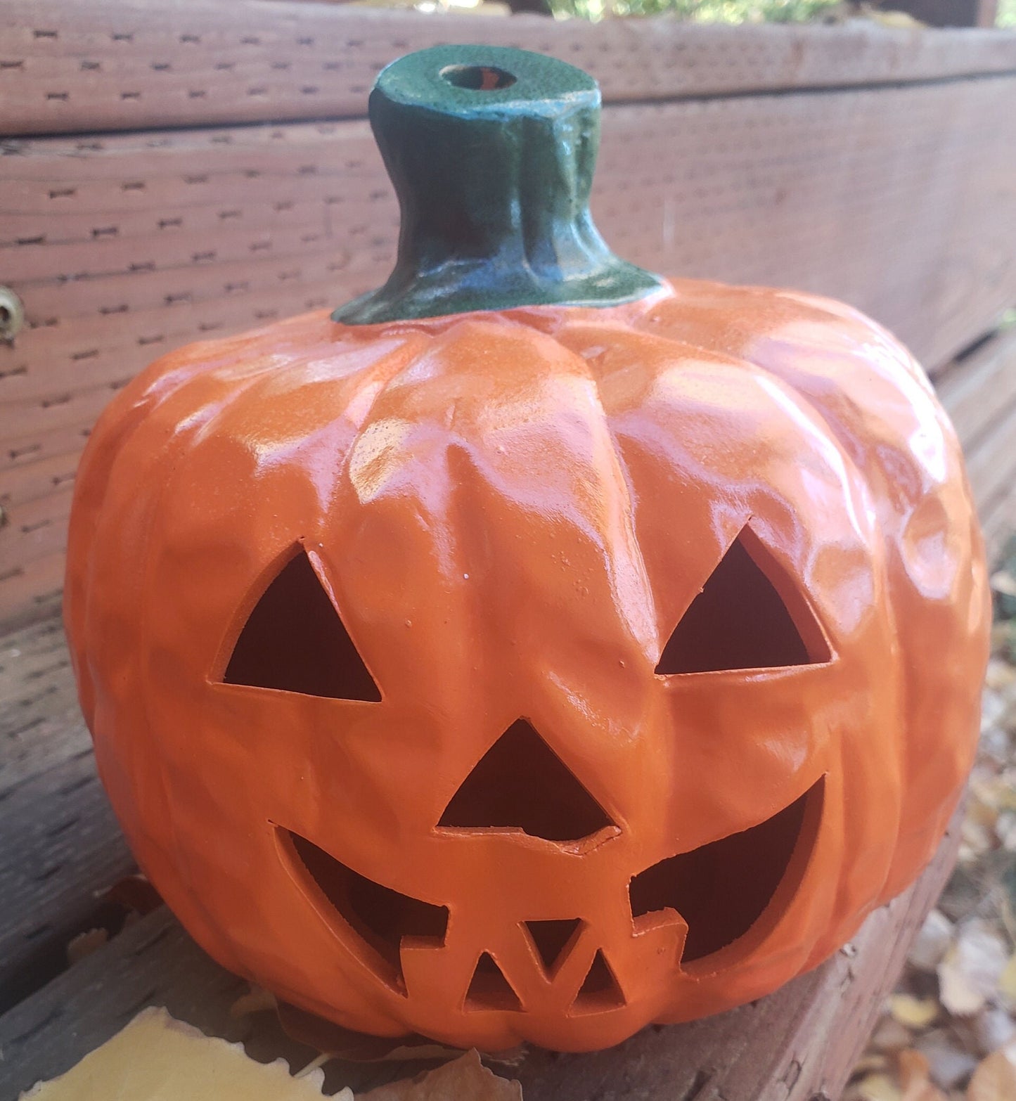Set of 2 Vintage Ceramic Halloween Pumpkin/Jack O Lantern Luminaries