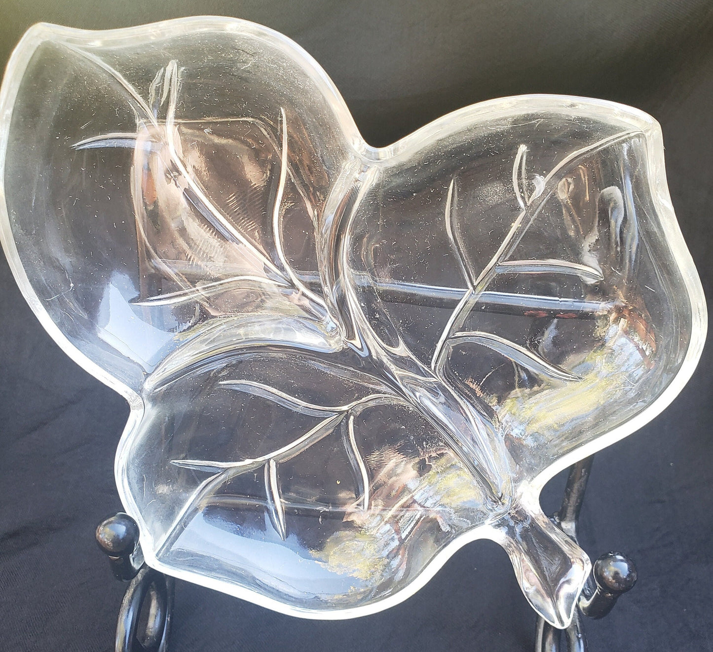 Vintage Clear Glass Maple Leaf Candy/Nut/Serving Dish