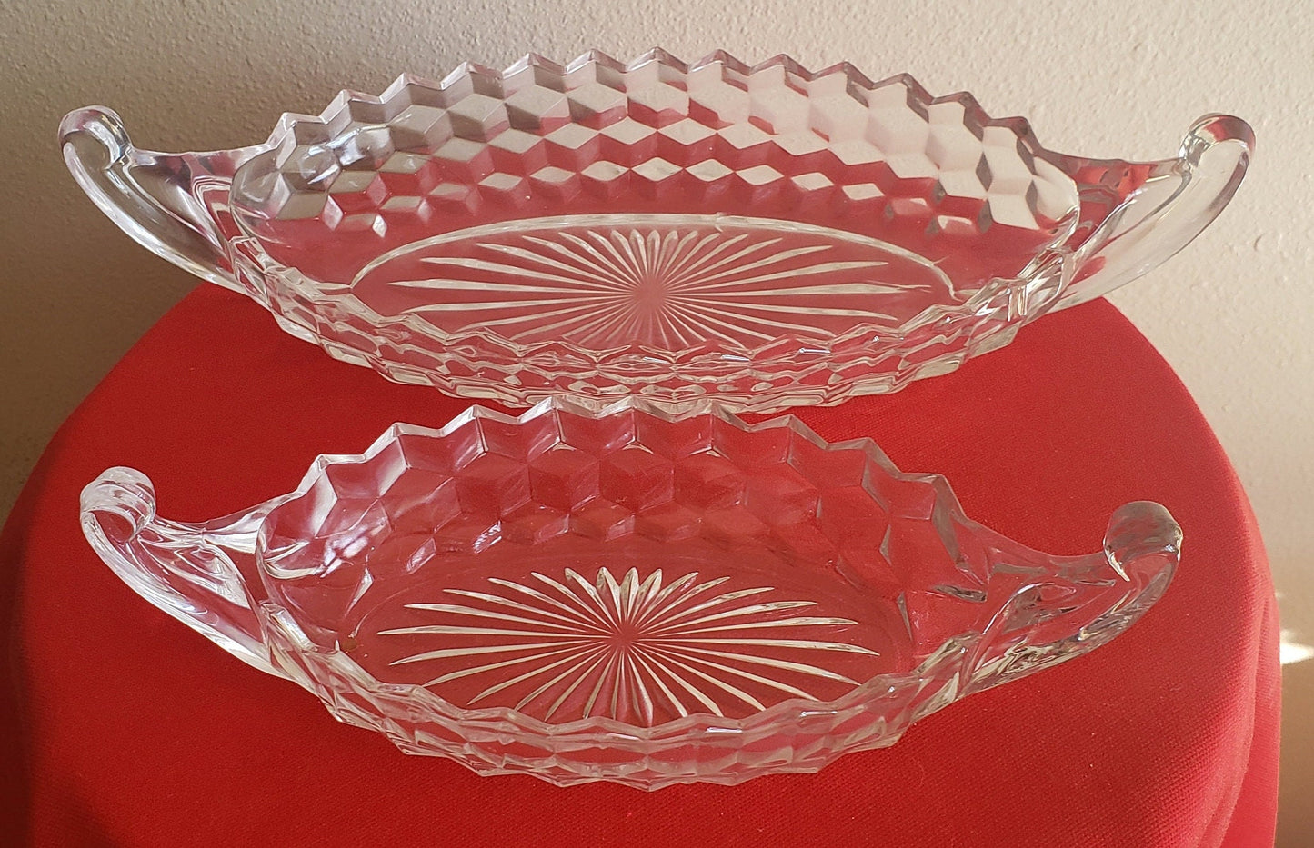 Vintage American Fostoria Clear Glass Relish Dish Set