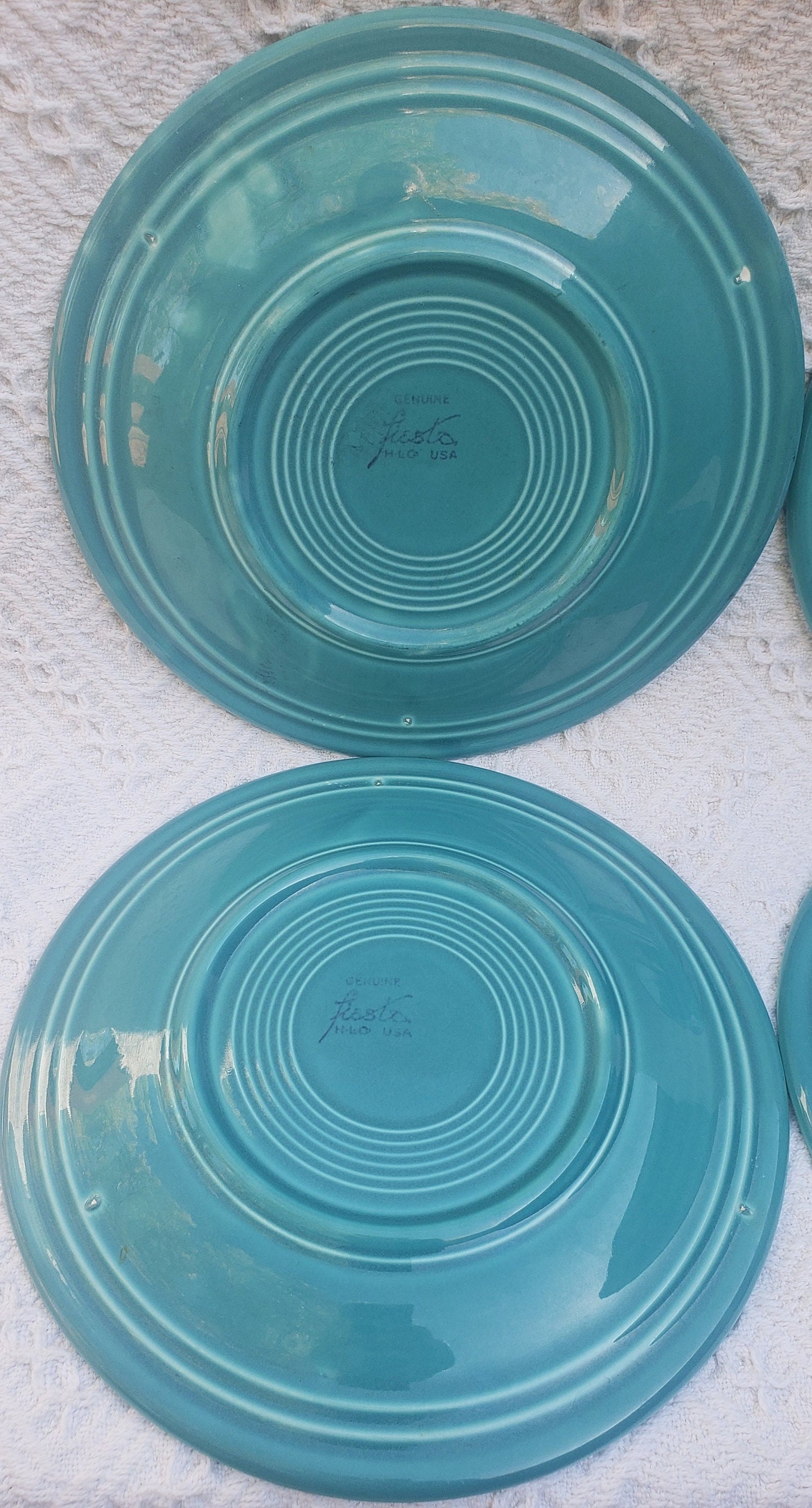 Set of 4 Vintage Fiesta Pottery 10" Dinner Plates in Original Turquoise Glaze