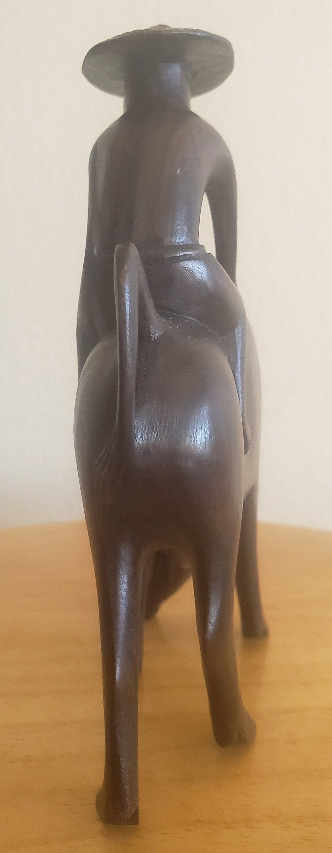 Vintage Rosewood Asian Farmer Sitting on a Water Buffalo