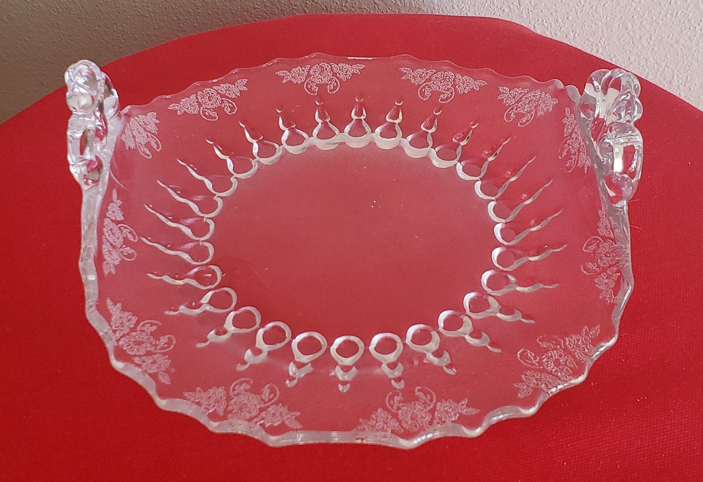 Vintage Etched Clear Glass Nut/Candy Dish with Handles