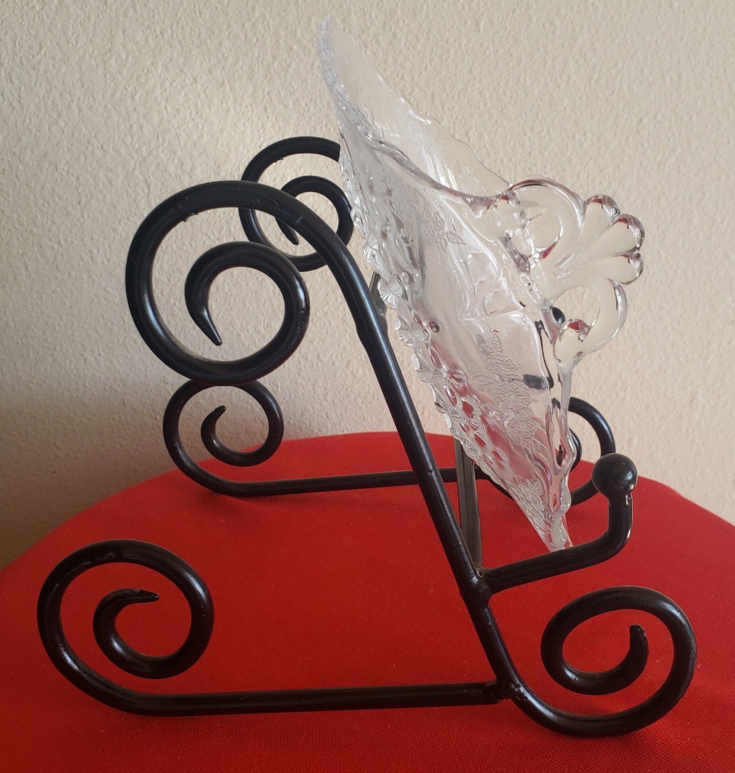 Vintage Etched Clear Glass Nut/Candy Dish with Handles
