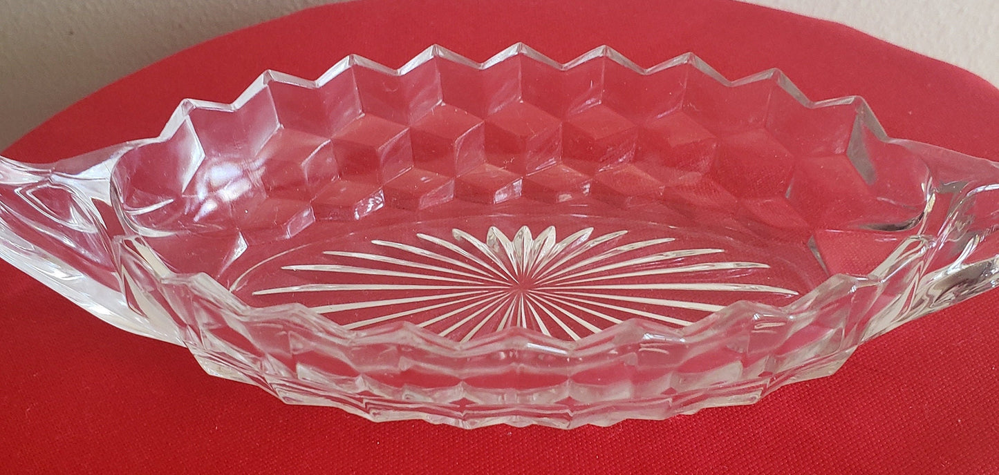 Vintage American Fostoria Clear Glass Relish Dish Set