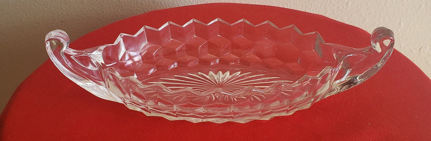 Vintage American Fostoria Clear Glass Relish Dish Set