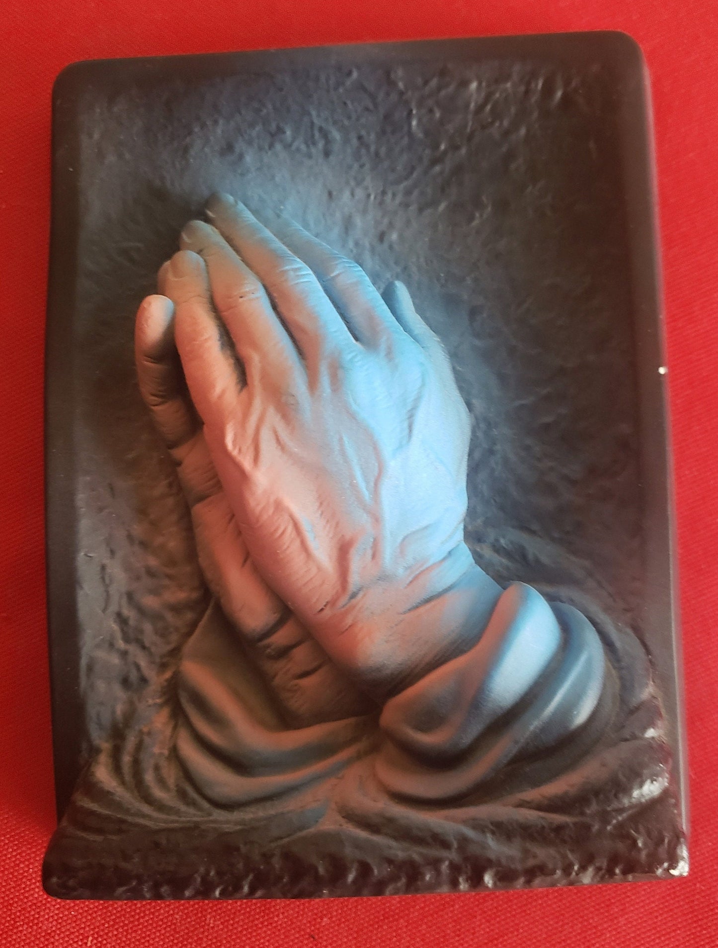 Vintage 1964 Creative Arts 3D Christian Wall Art Titled "Prayer" Plaque by Victor Praying Hands Blue Pink