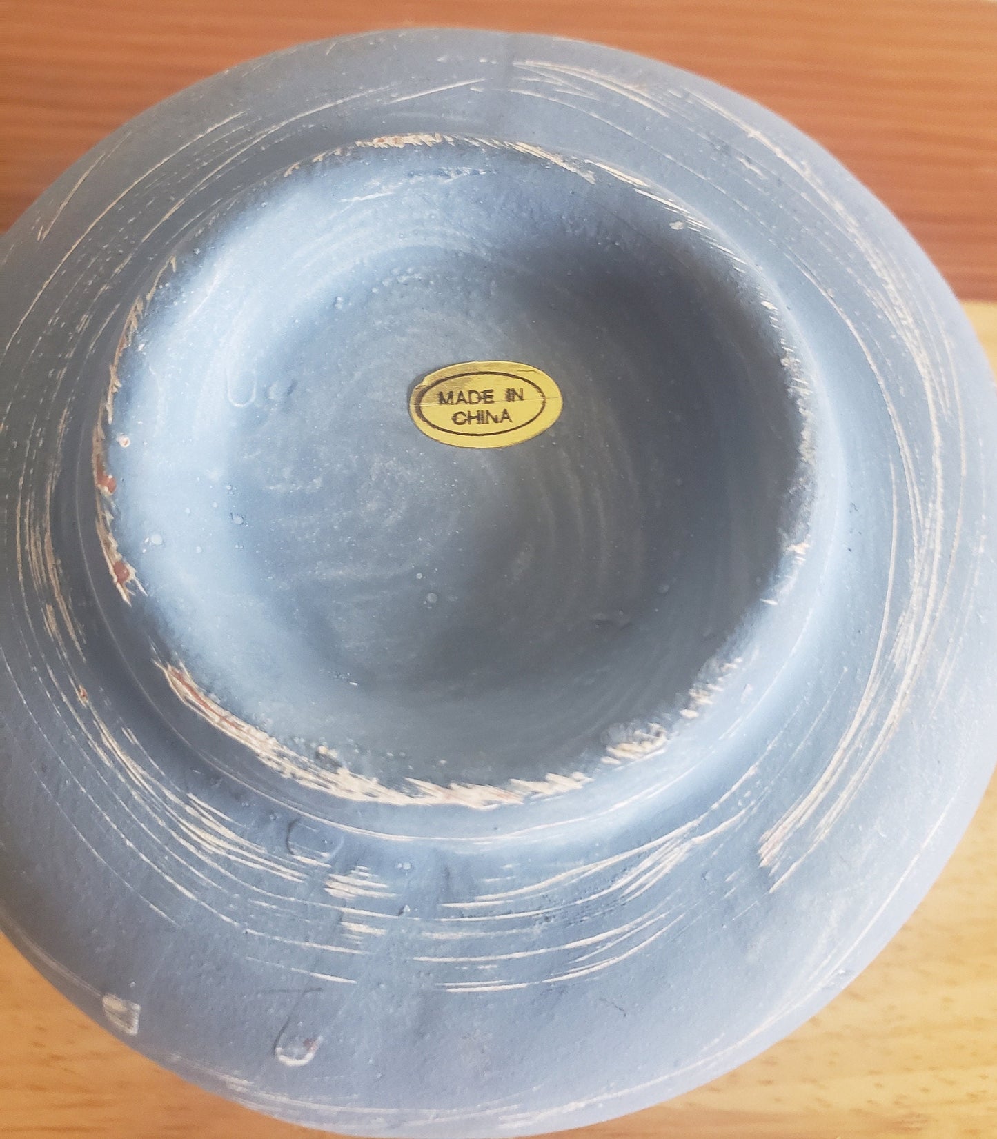 Vintage Blue and Terracotta Painted Pottery Jar w/Candle