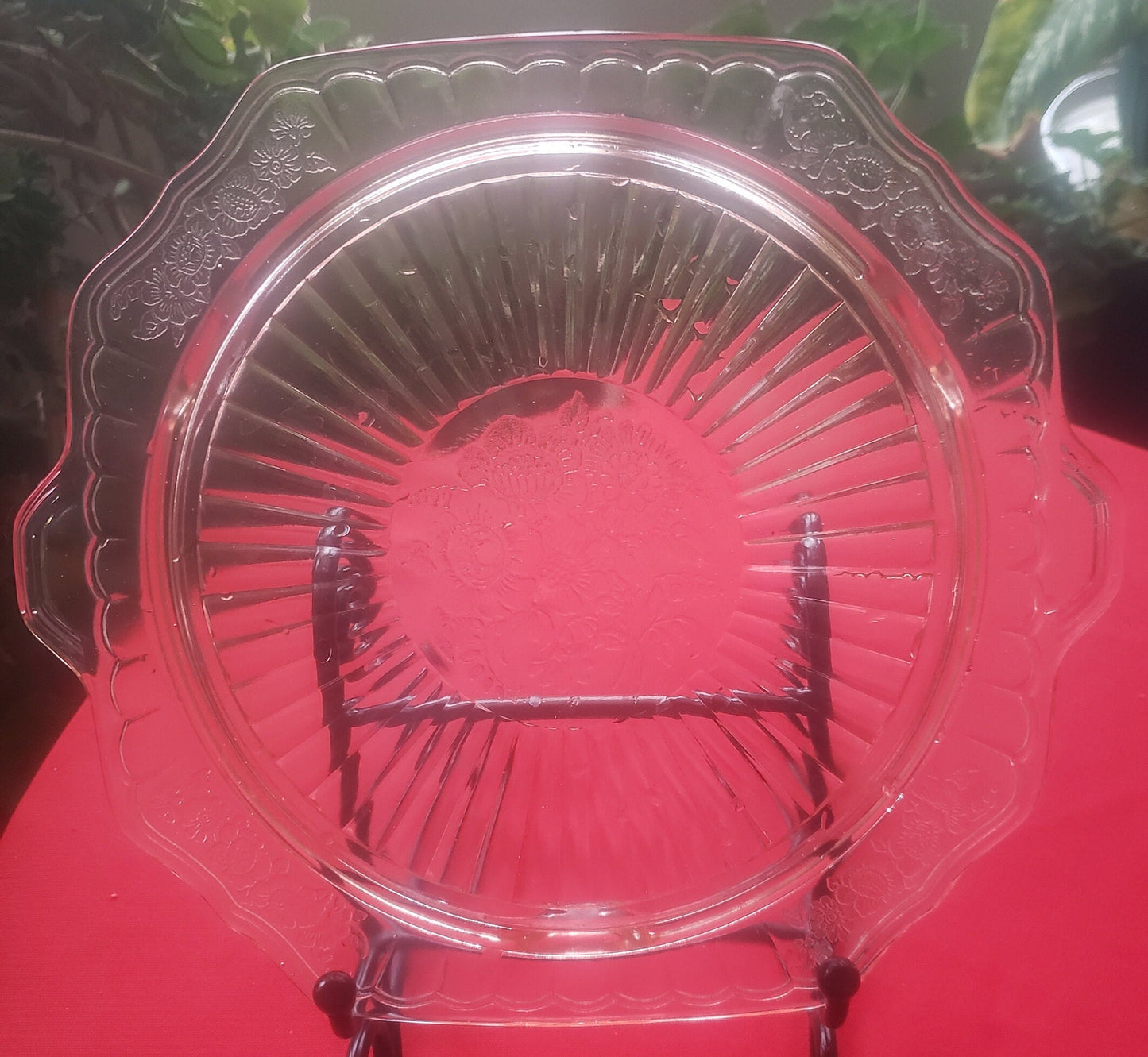 Vintage Pink Depression Glass Cake Plate With Handles