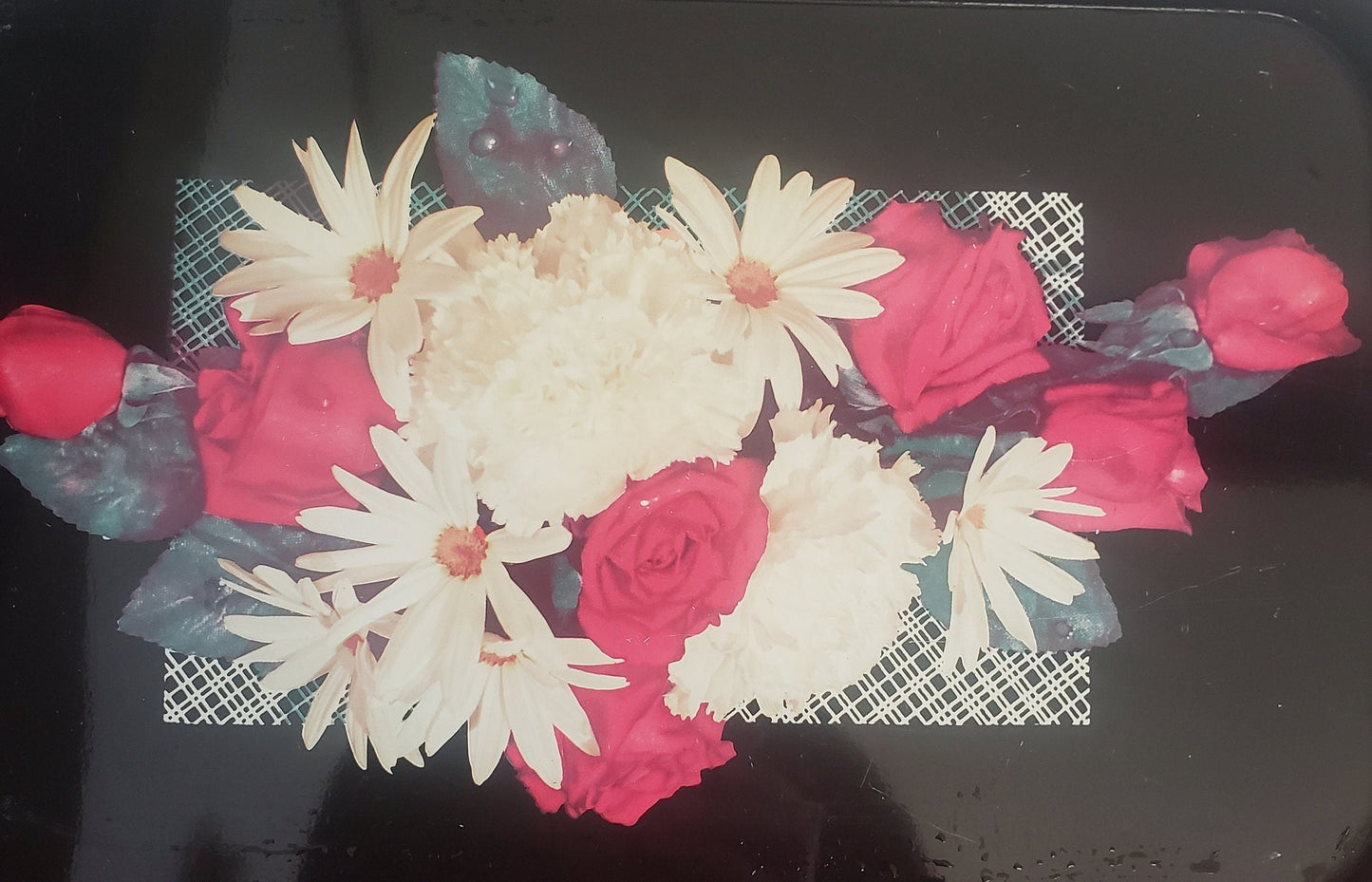 Vintage Metal Litho Lap/TV/Bed/Serving Tray Black with Carnations, Roses and Daisy's