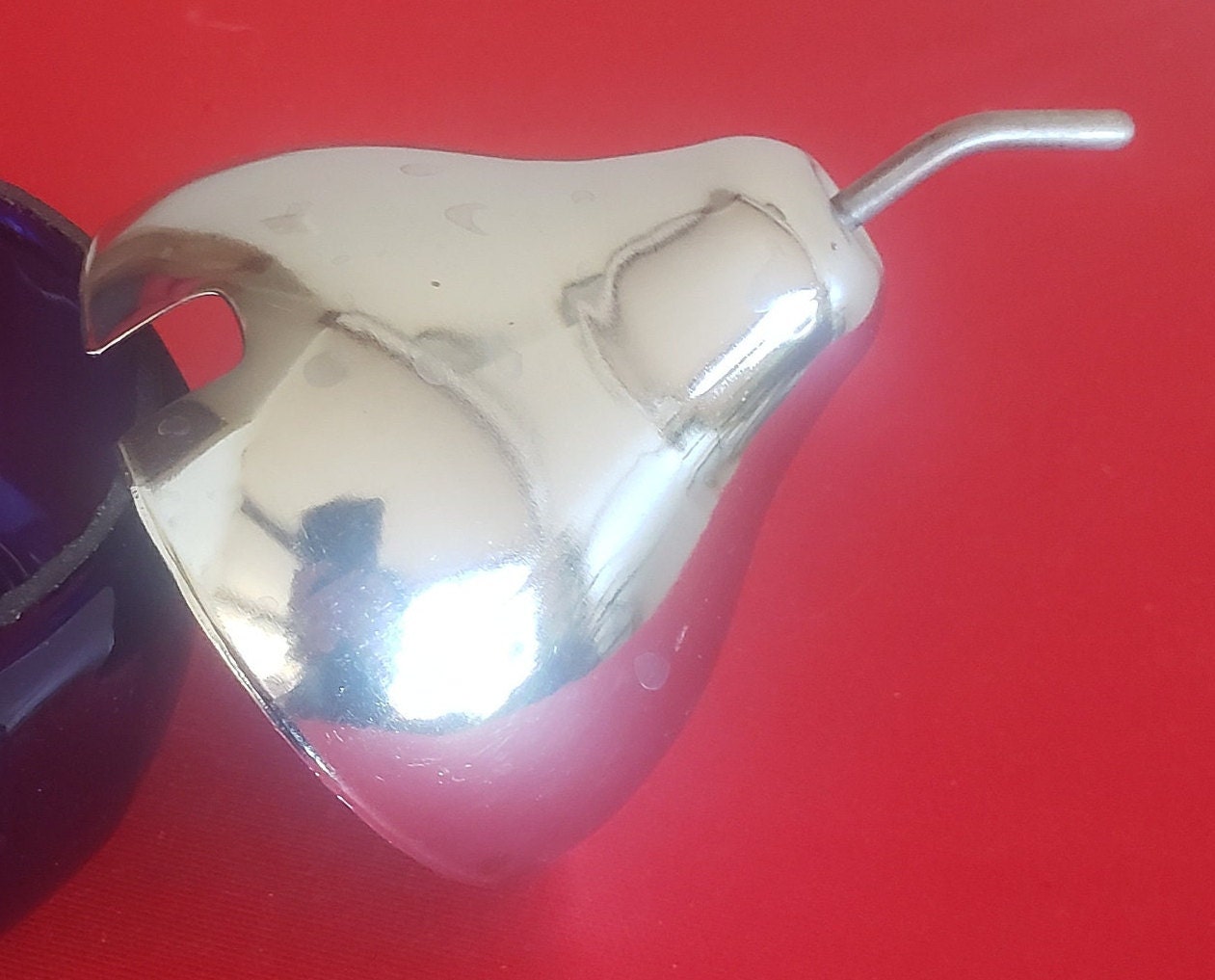 Vintage Cobalt Blue Pear Shaped Glass Jam/jelly/Sugar Jar With Chrome Lid