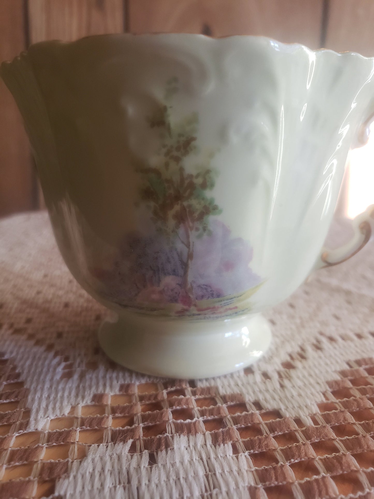 Vintage Aynsley Pale Green Quatrefoil Teacup "Bluebell TIme"