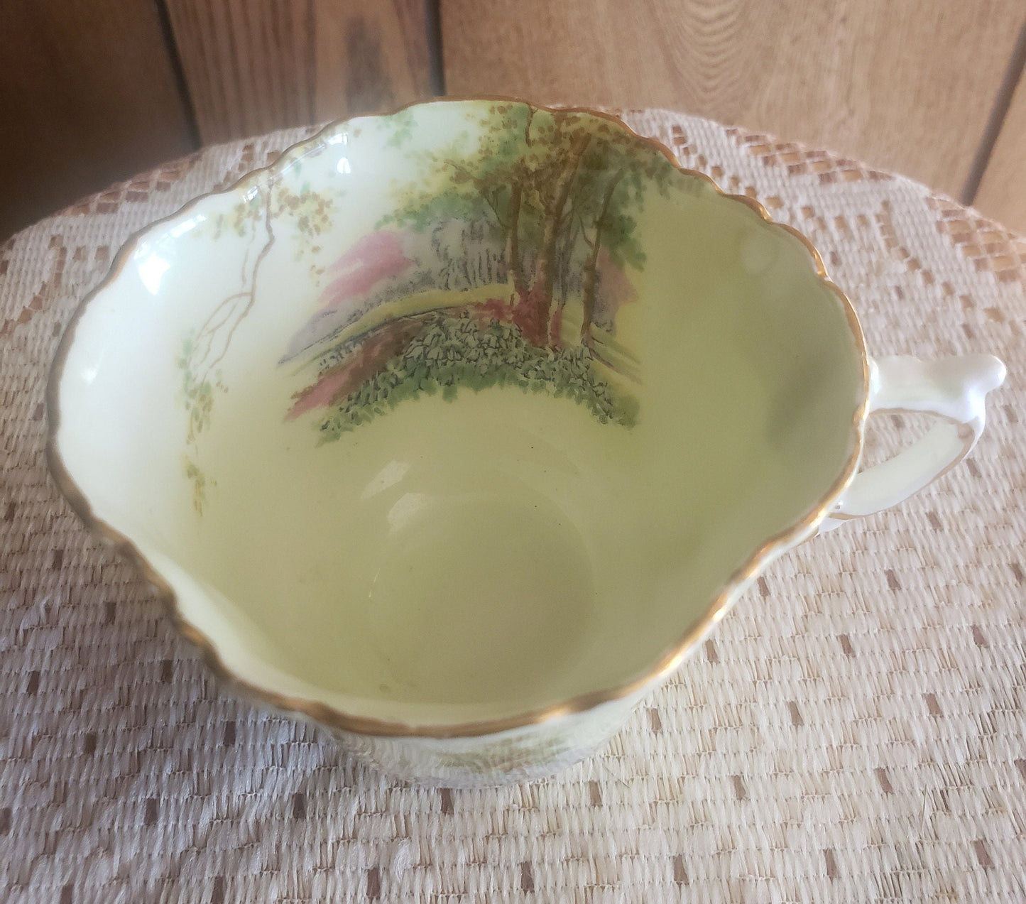 Vintage Aynsley Pale Green Quatrefoil Teacup "Bluebell TIme"