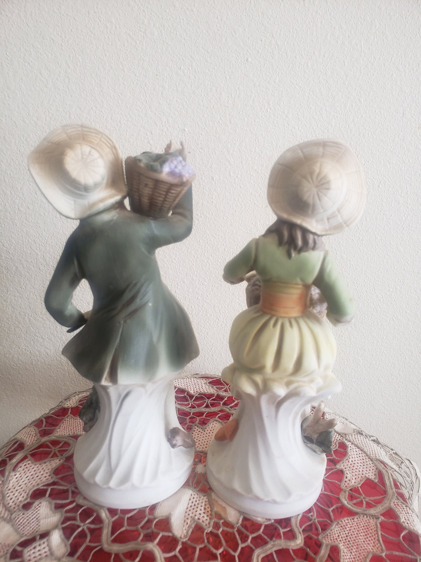 Vintage HOMCO Porcelain Figurines: Tuscany Man & Woman with Baskets of Grapes