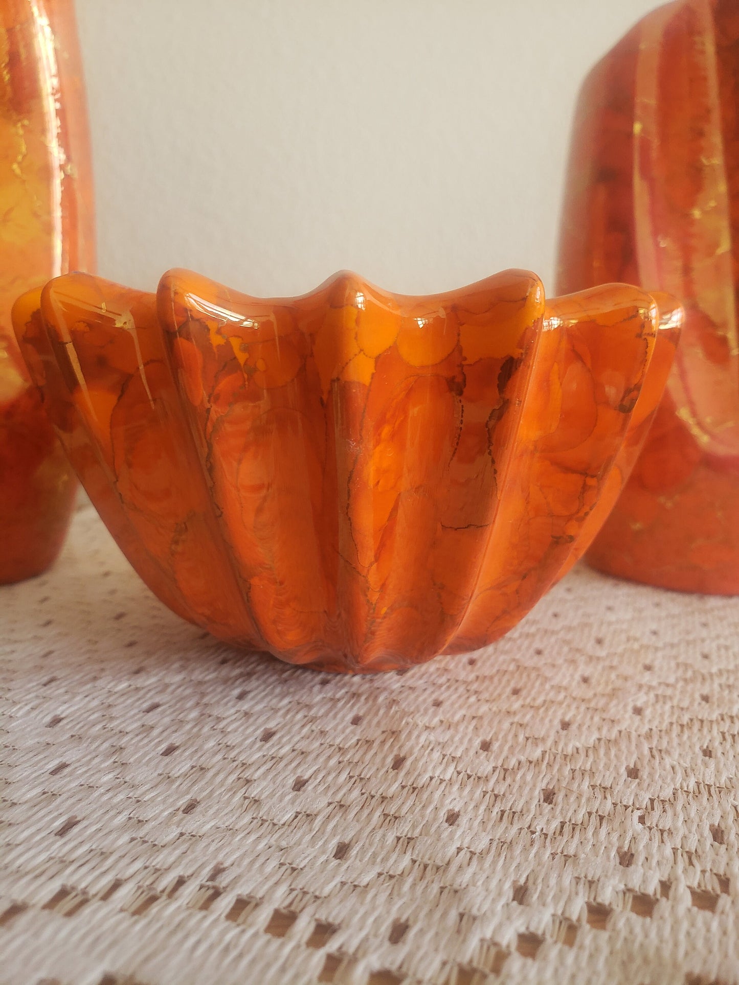 Retro Pair of Pinched Vases with Matching Bowl