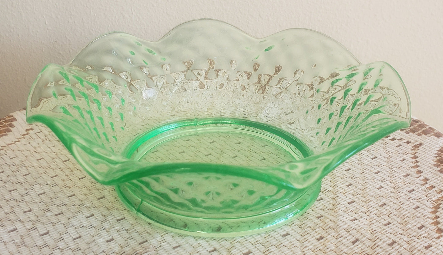 Vintage Green Glass Fruit Bowl