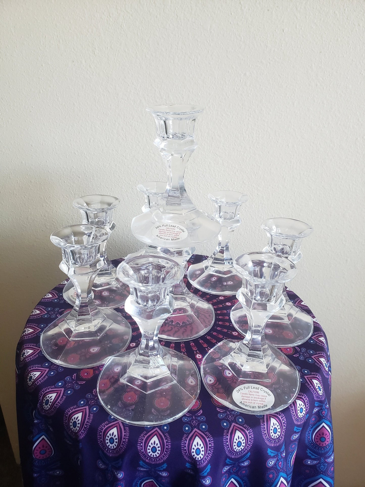 Set of 9 Crystal Candlestick Holders