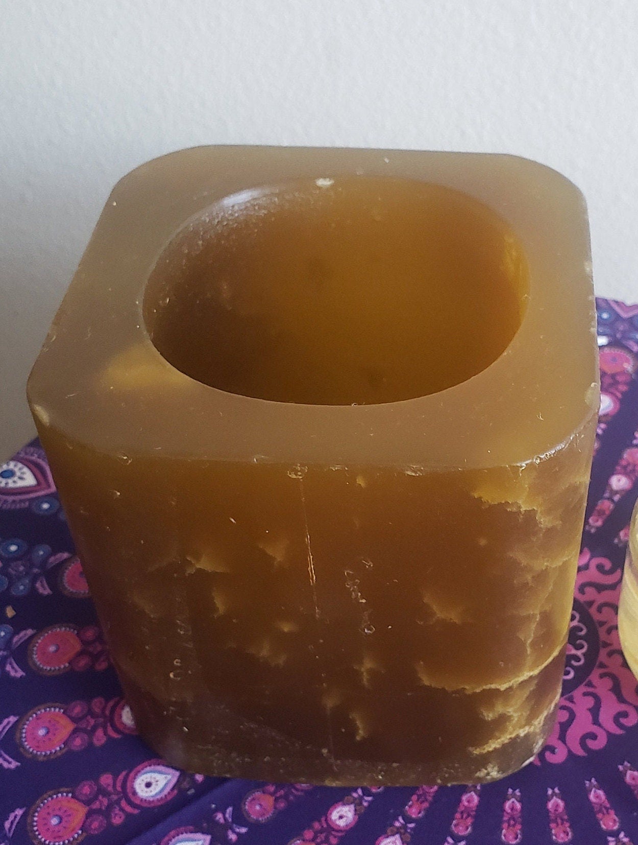 Real Wax Flameless Votive/Tealight Candle Holder - Distressed Honey/Amber Beeswax Color