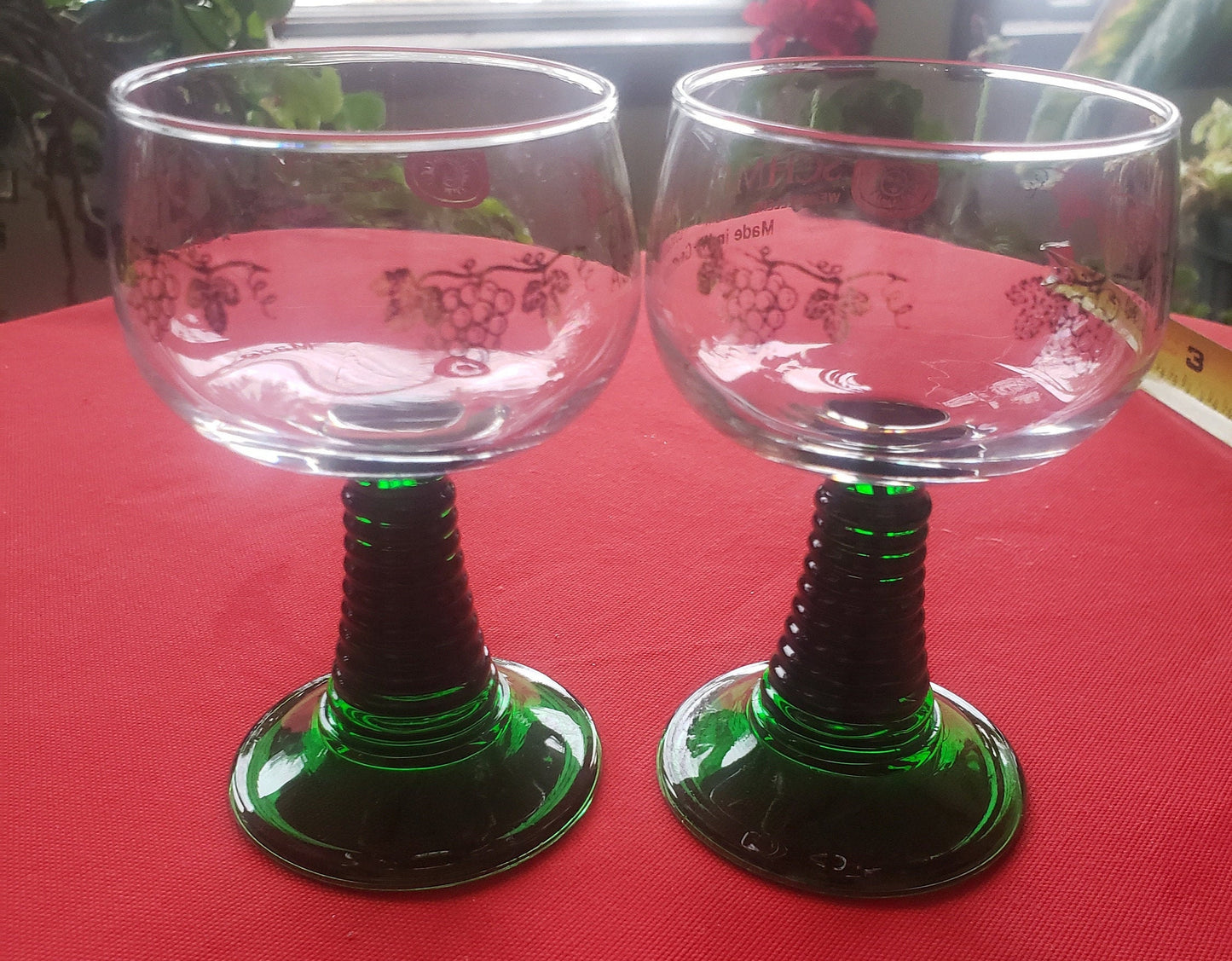 Vintage Schmitt Sohne Green Beehive Stem Glasses West Germany-Set of 2