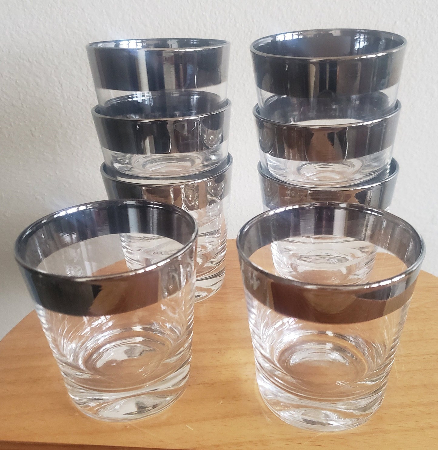 Dorothy Thorpe 1960s Silver Rimmed Old-Fashioned/Whiskey Tumblers-Set of 8