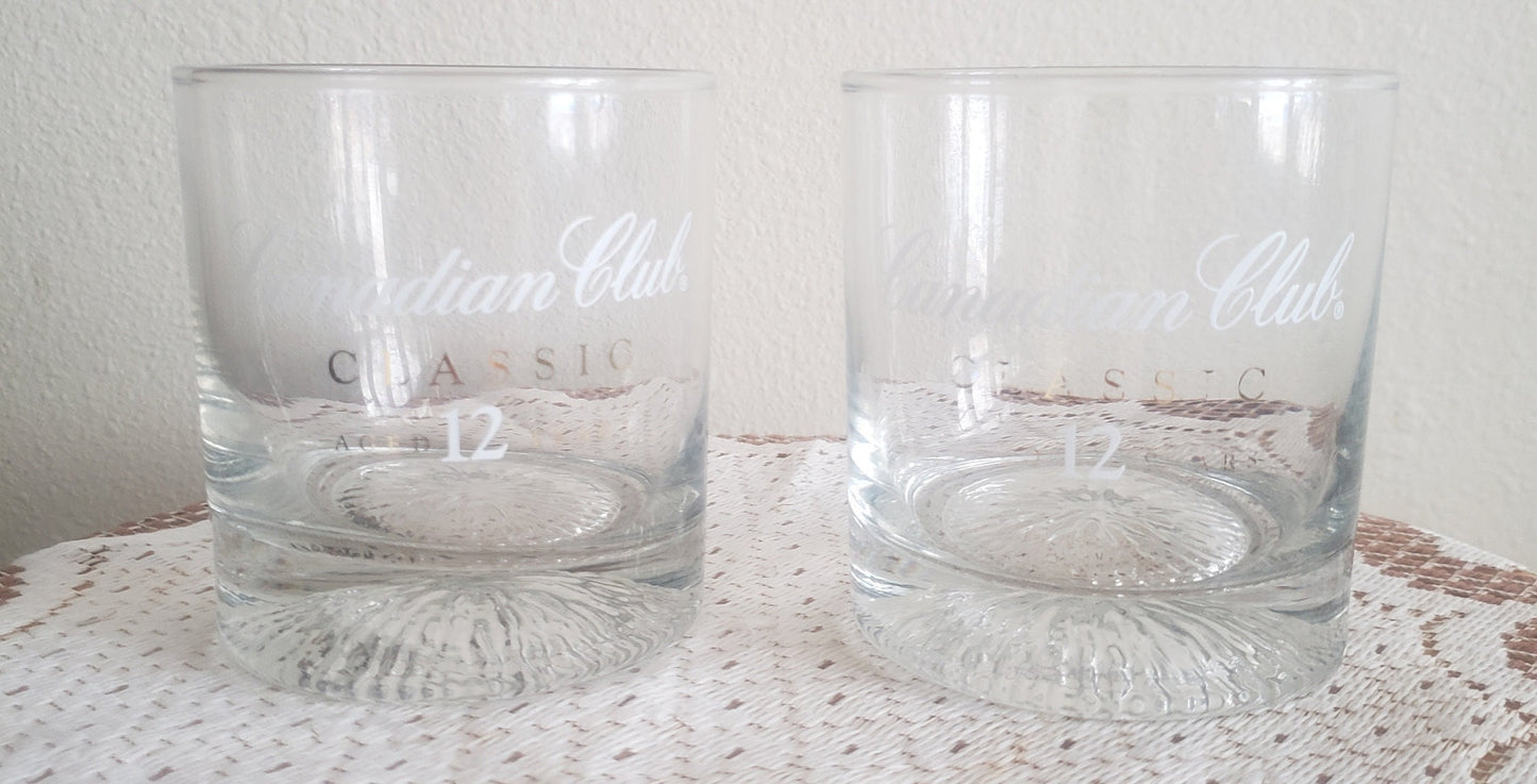 Vintage Embossed Canadian Club Glasses - Set of 2