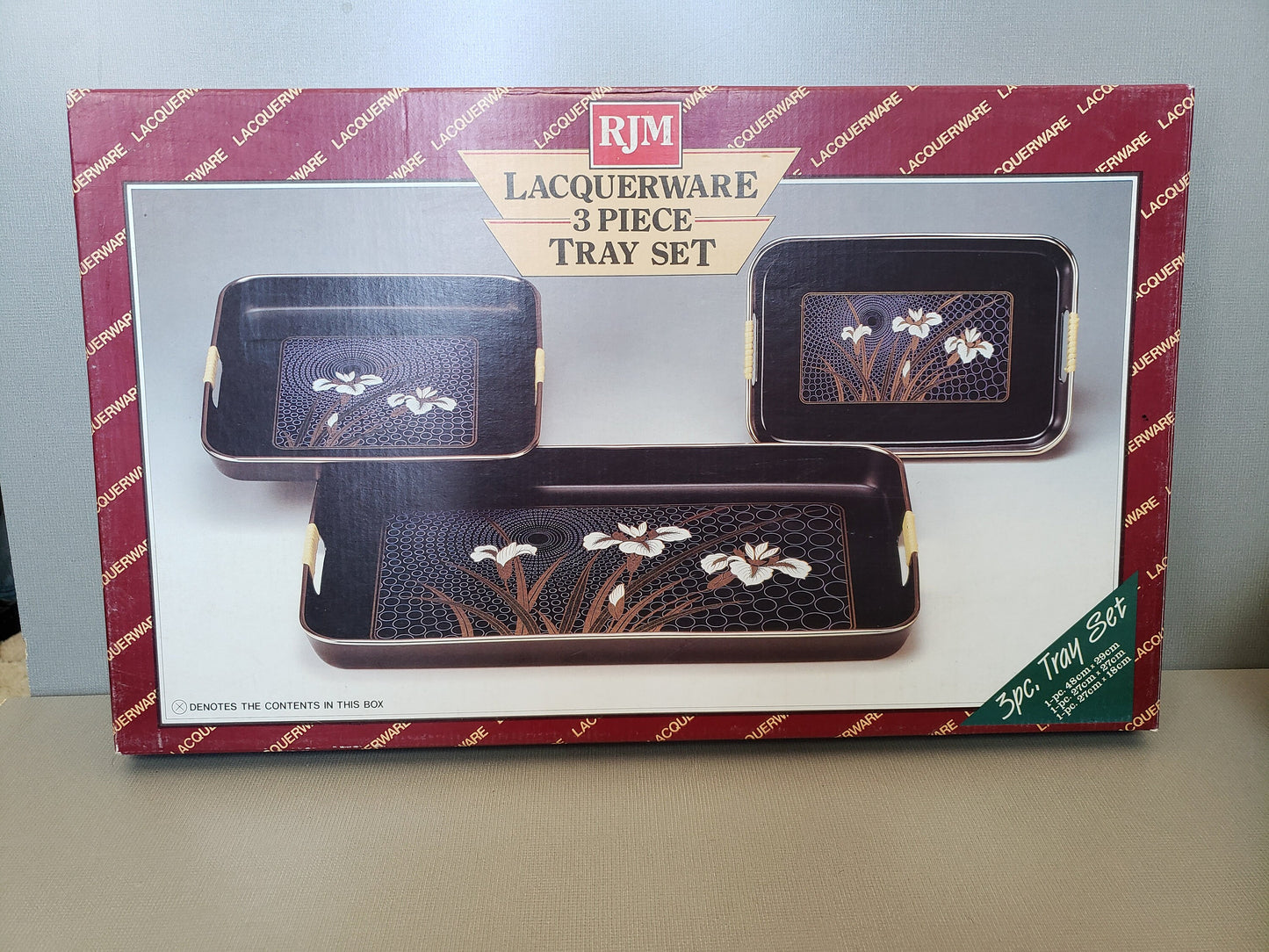 Vintage 1984 Hand-Decorated Lacquerware Tray Set