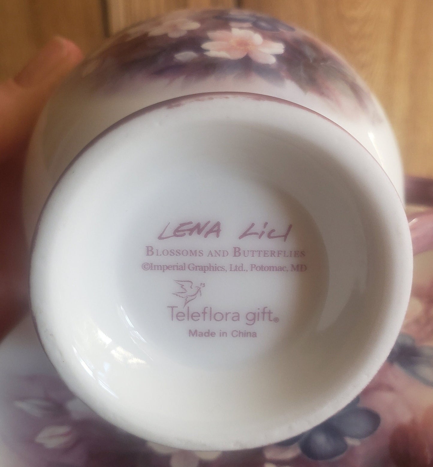 Vintage Teleflora Gift Lena Liu Blossoms and Butterflies Mug & Saucer