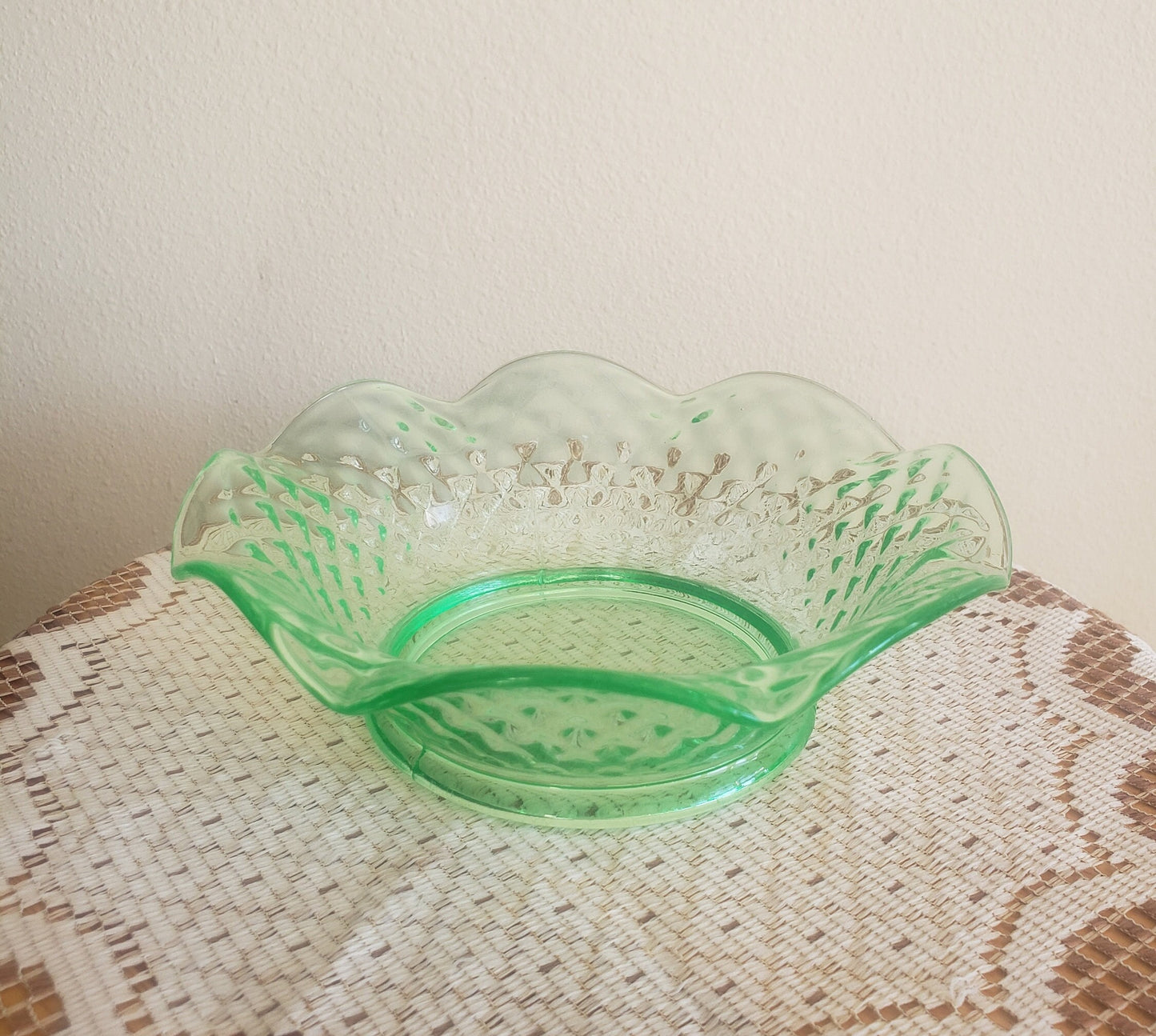 Vintage Green Glass Fruit Bowl
