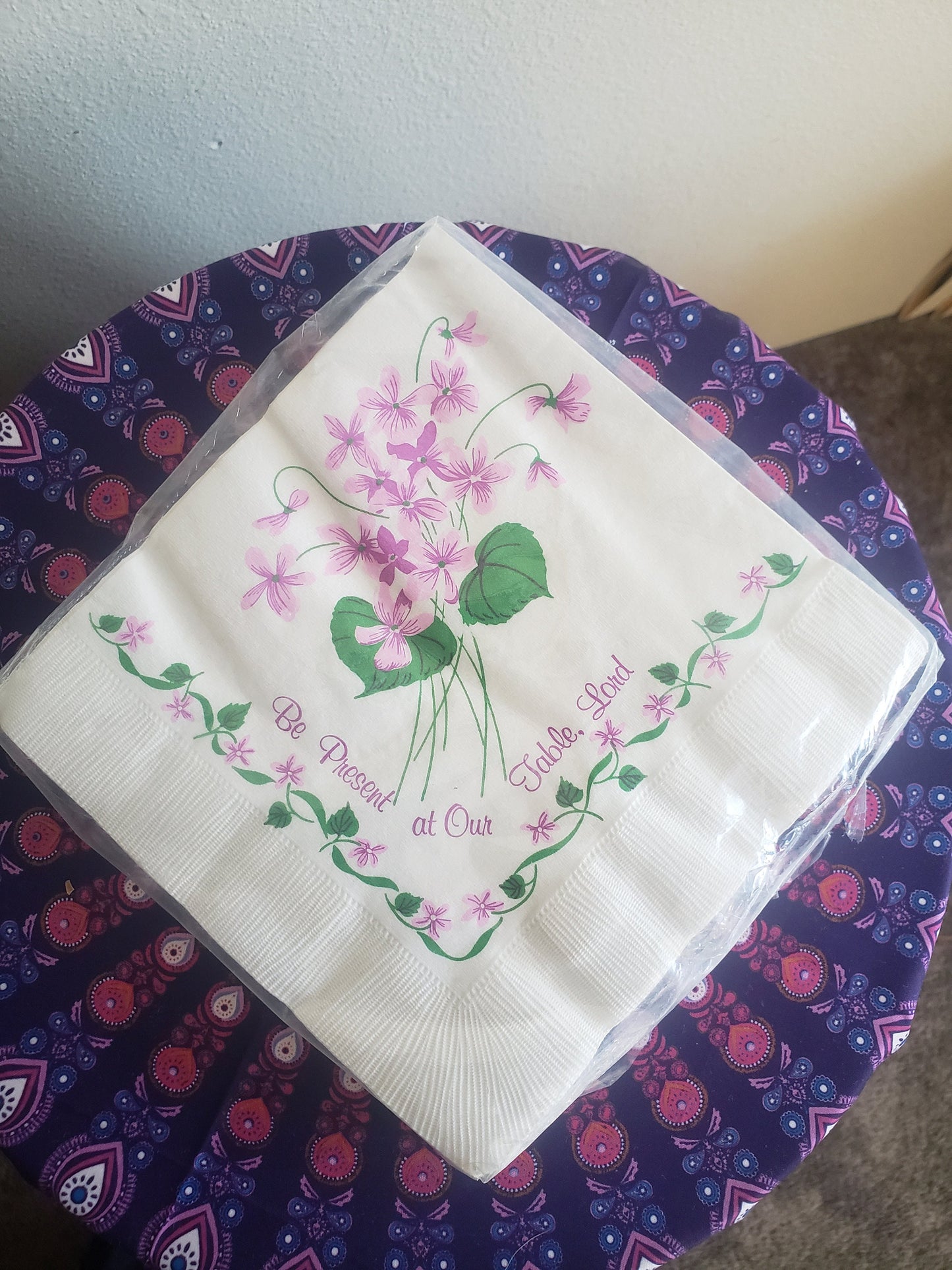 Vintage Graceline Paper Table Napkins - Purple Flower Bouquet