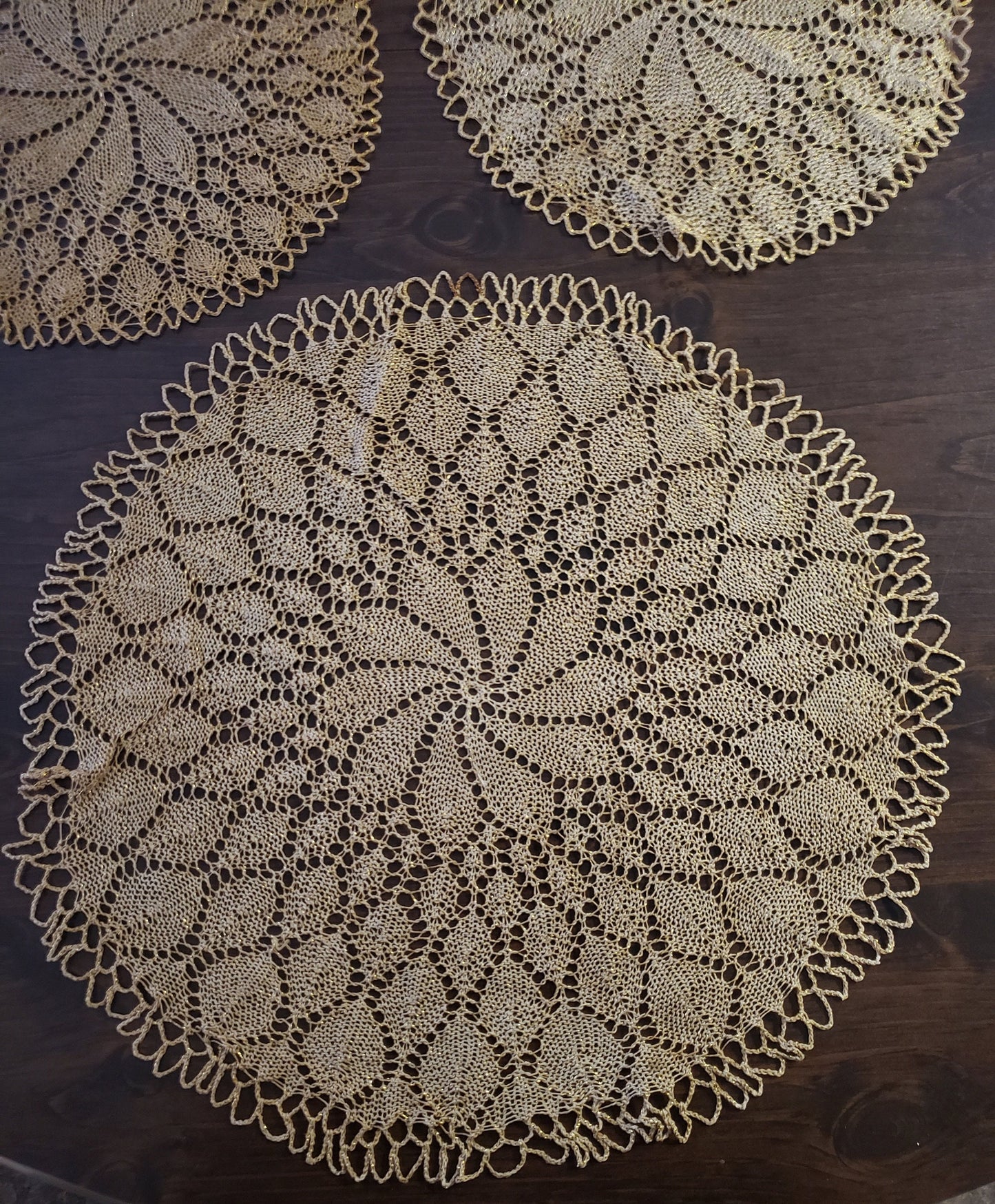 Set of 3 Vintage Beige and Gold Doilies