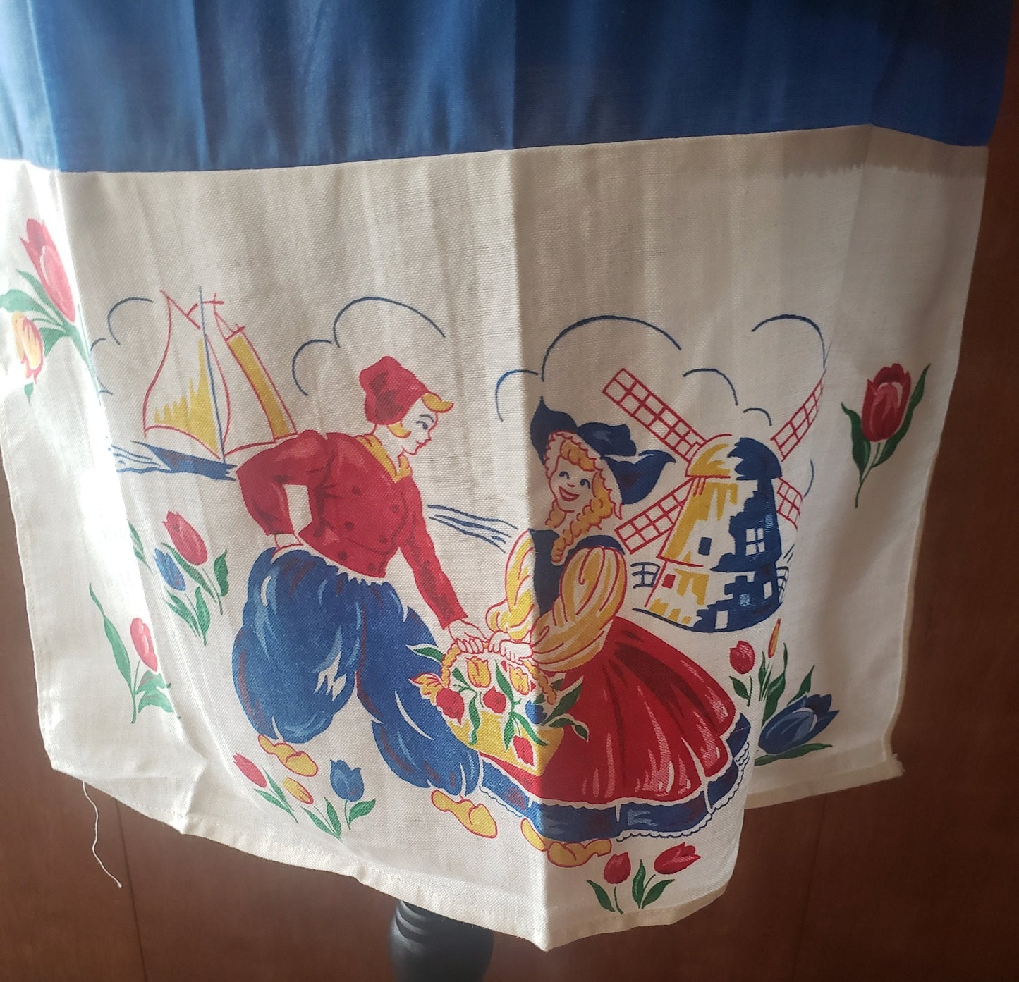 Vintage Blue and White Half Apron - Unfinished
