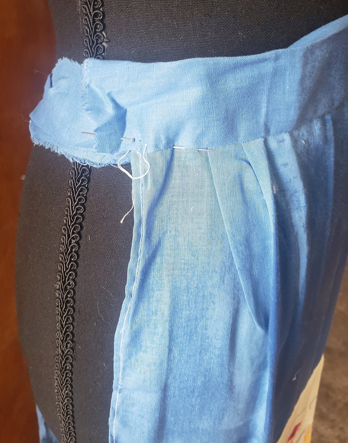 Vintage Blue and White Half Apron - Unfinished