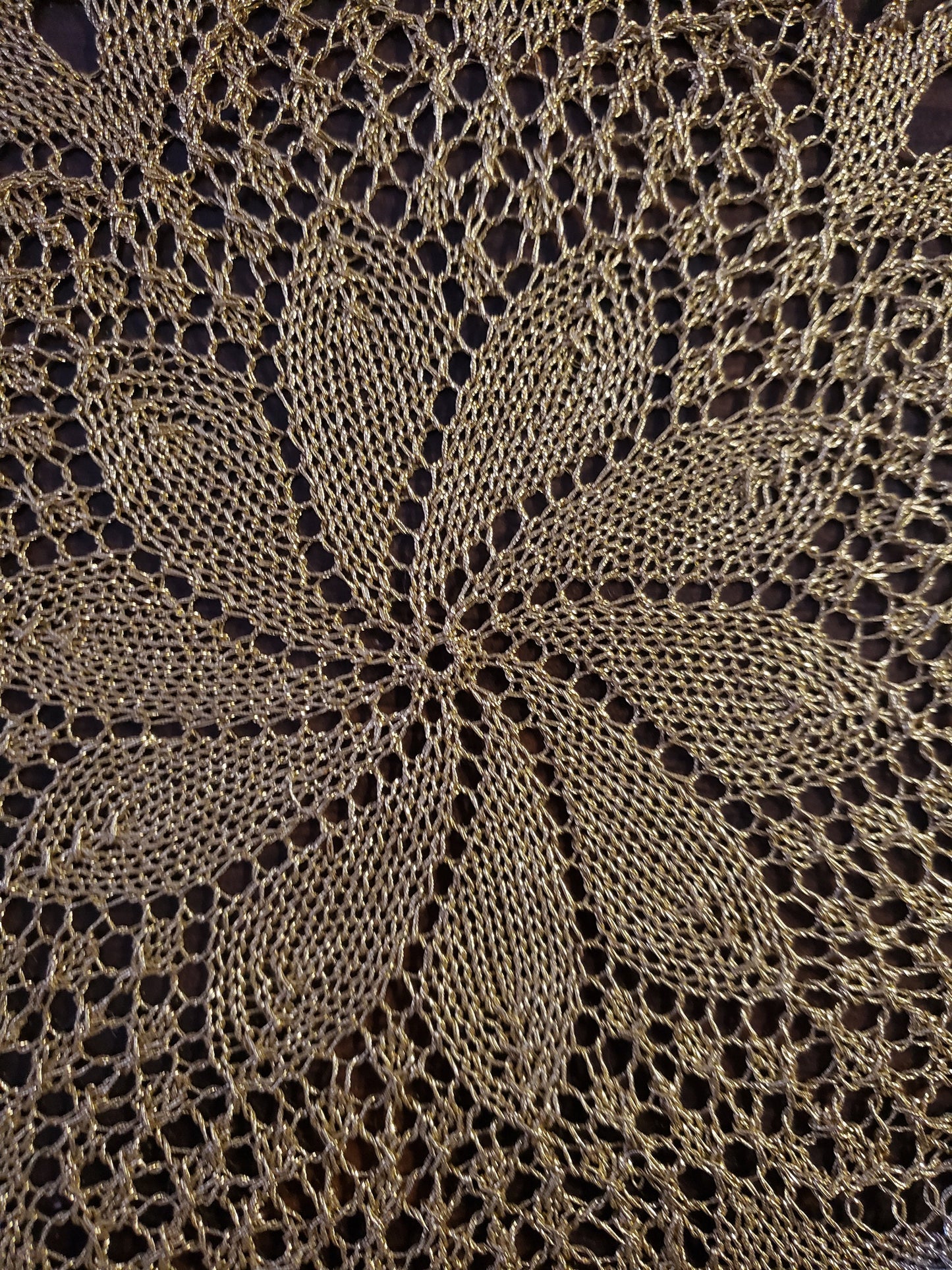 Vintage Hand Crocheted Beige Doily with Gold Metallic Thread