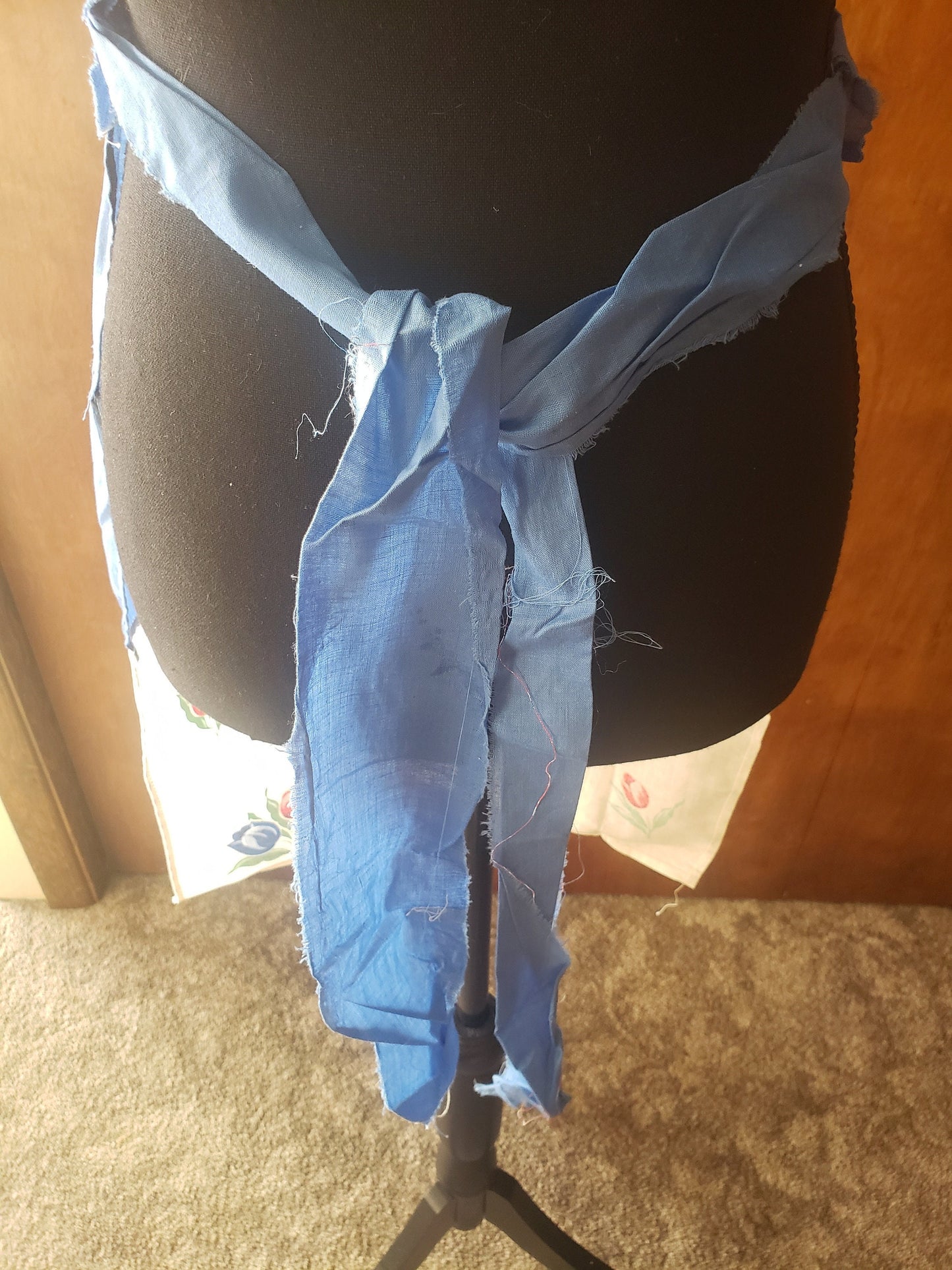 Vintage Blue and White Half Apron - Unfinished