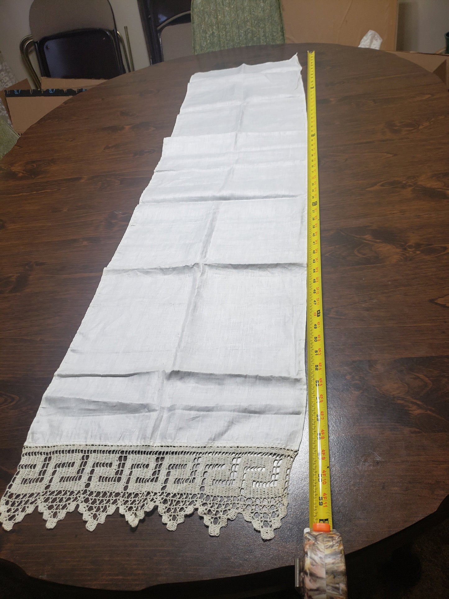 Vintage White Linen Table Runner or Dresser Scarf