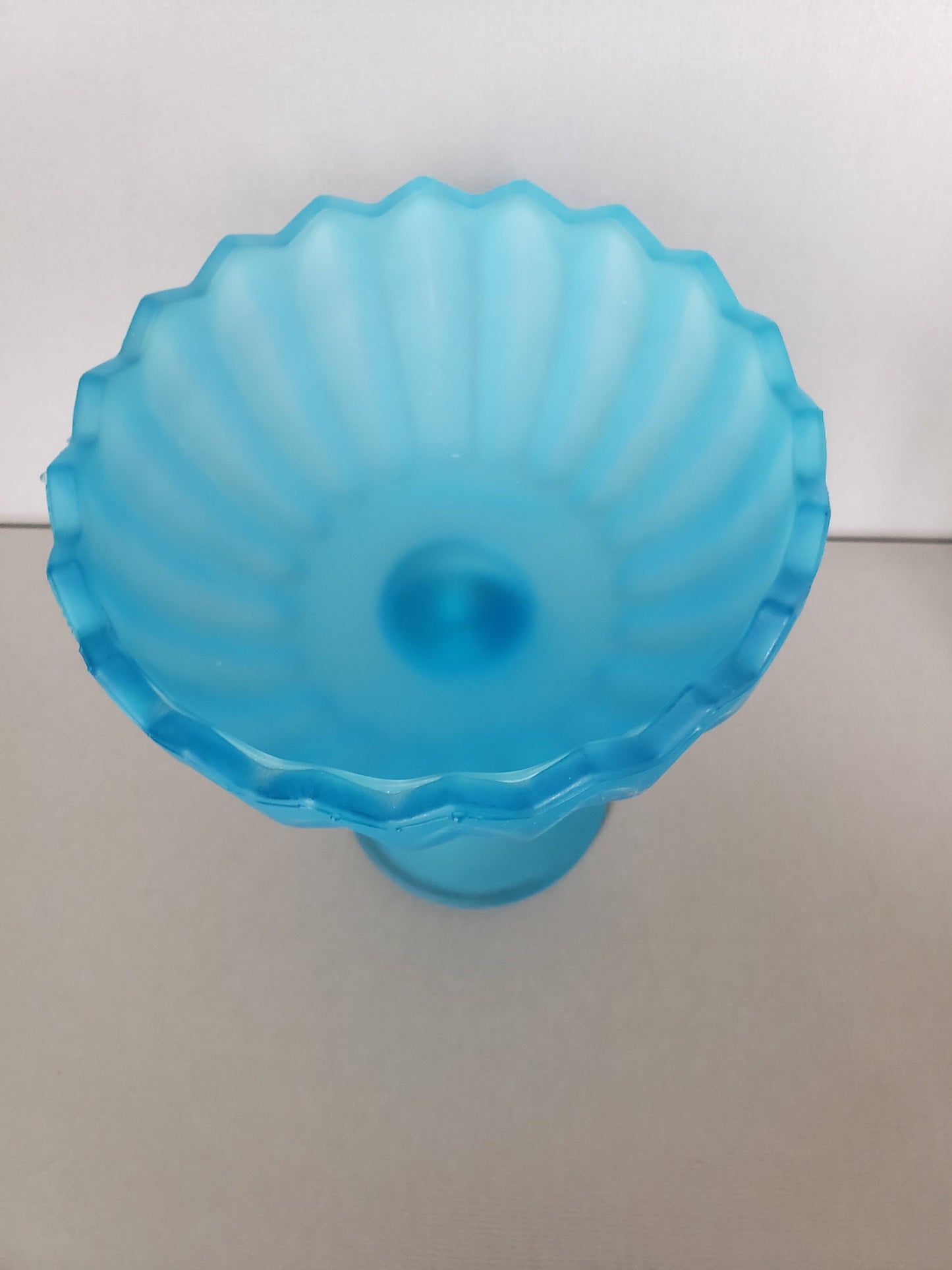 Vintage 1960's Frosted Aqua Blue Indiana Glass Pedestal Compote Bowl