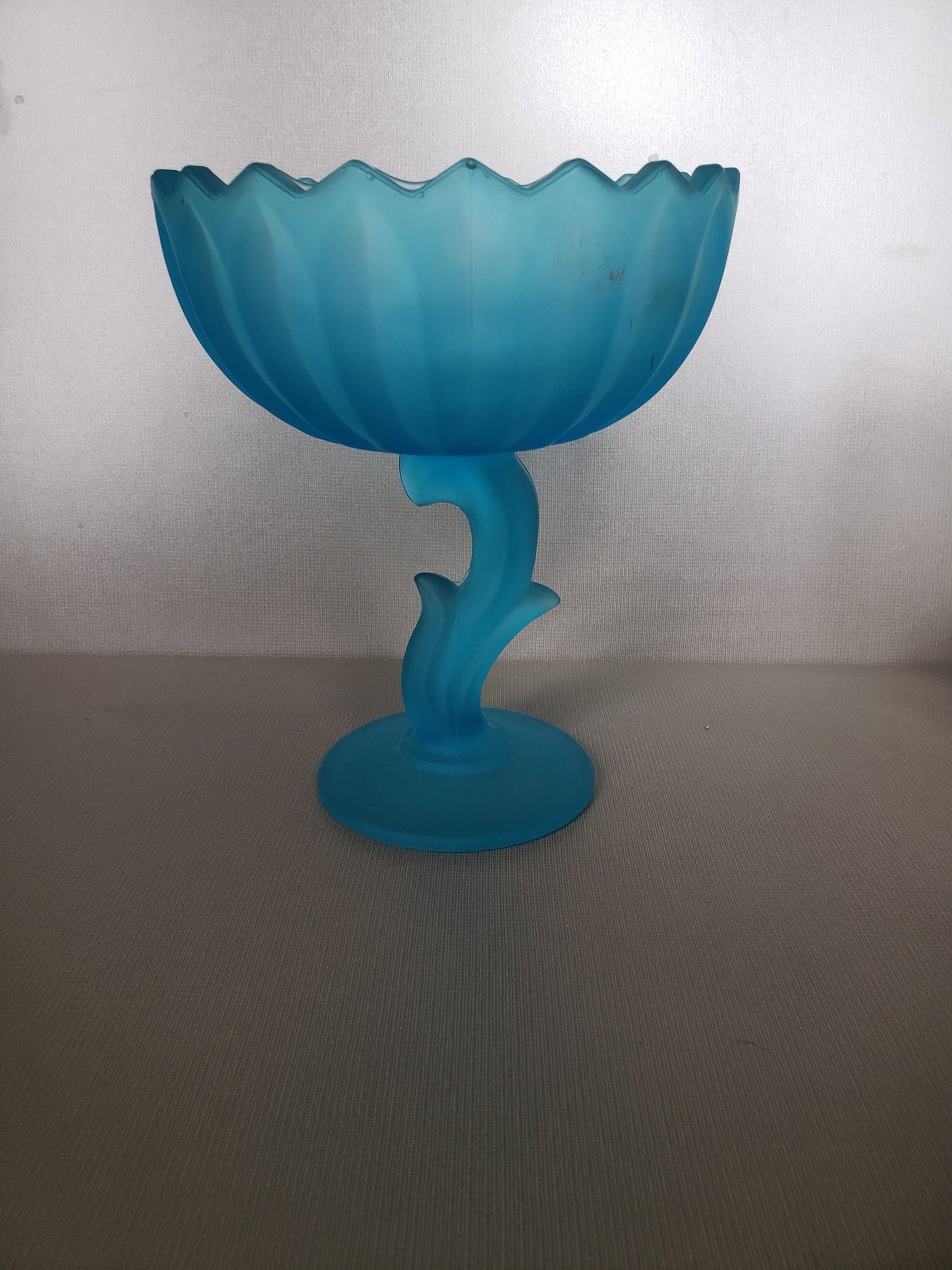 Vintage 1960's Frosted Aqua Blue Indiana Glass Pedestal Compote Bowl