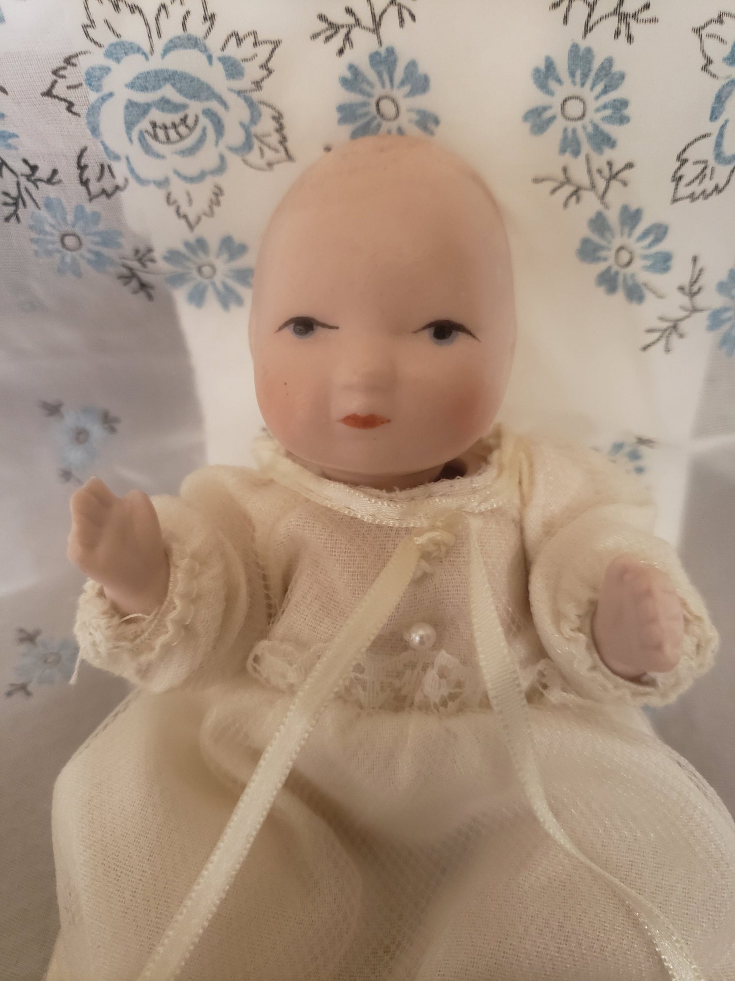 Vintage Porcelain Bisque Baby Doll in Christening Gown