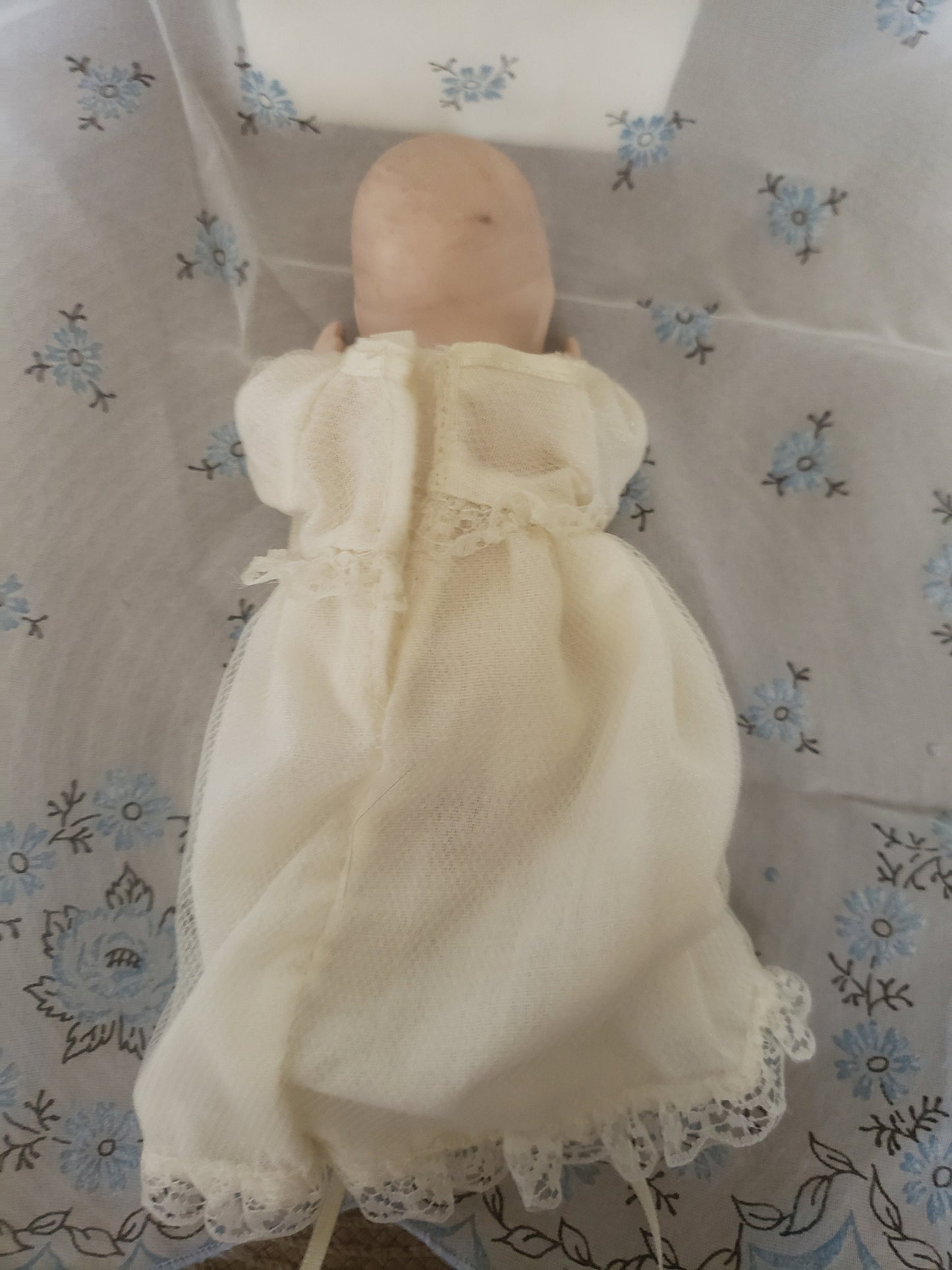 Vintage Porcelain Bisque Baby Doll in Christening Gown