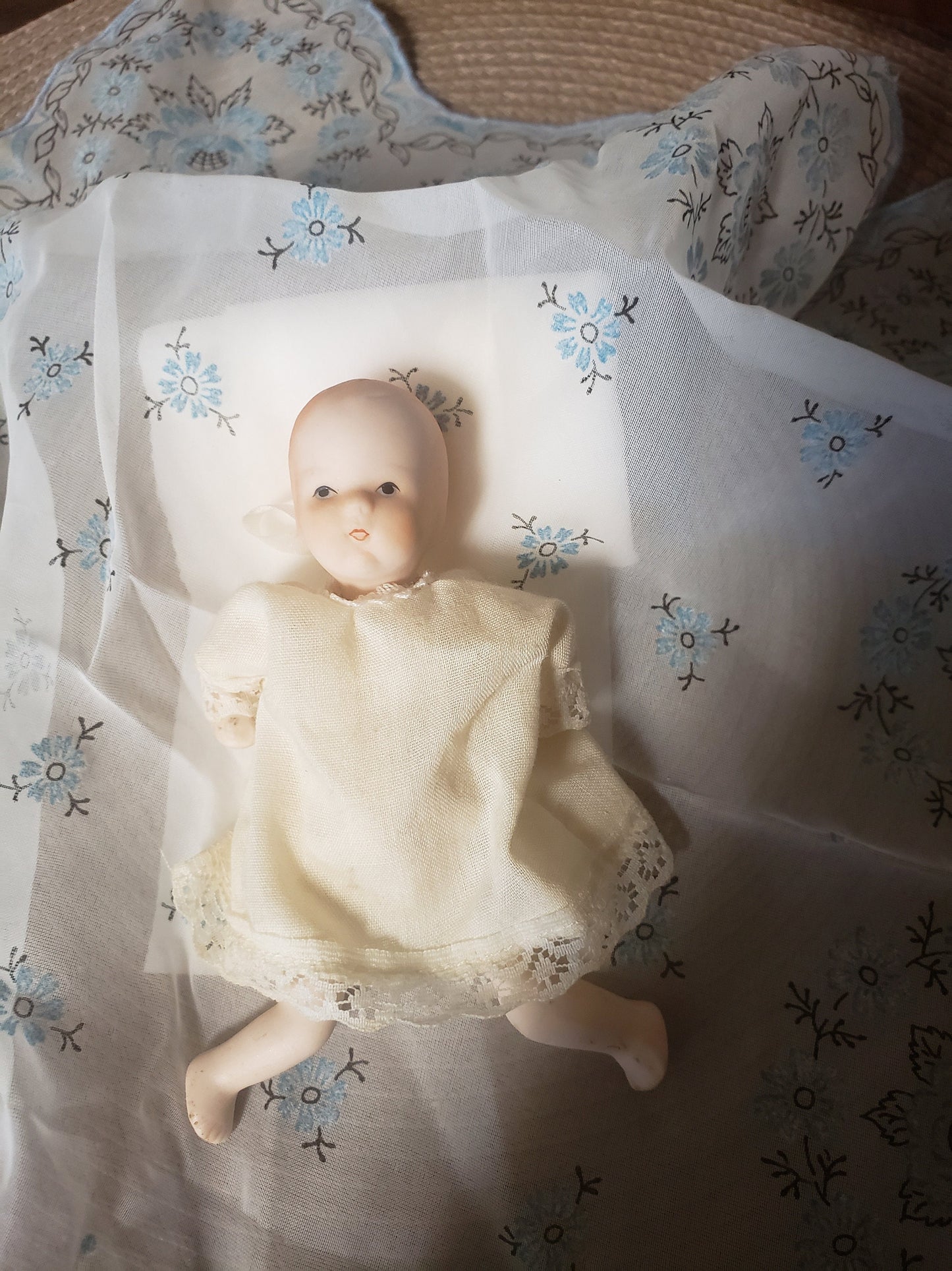 Vintage Blue Eyed Baby Doll in Gown