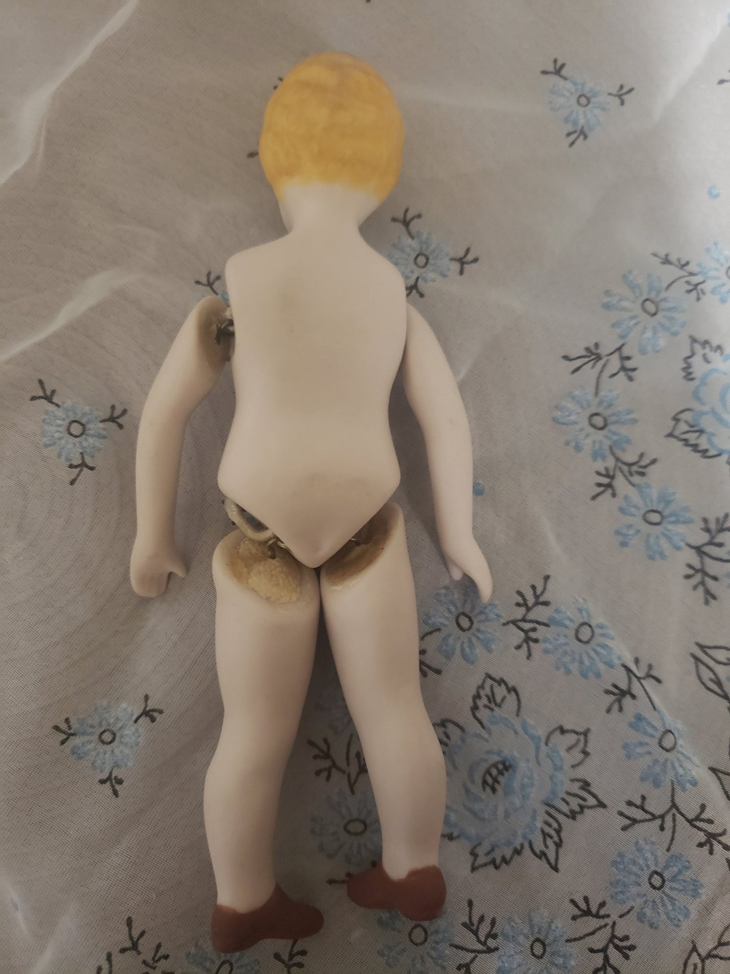 Vintage Porcelain Bisque Doll with Blond Hair and Blue Eyes