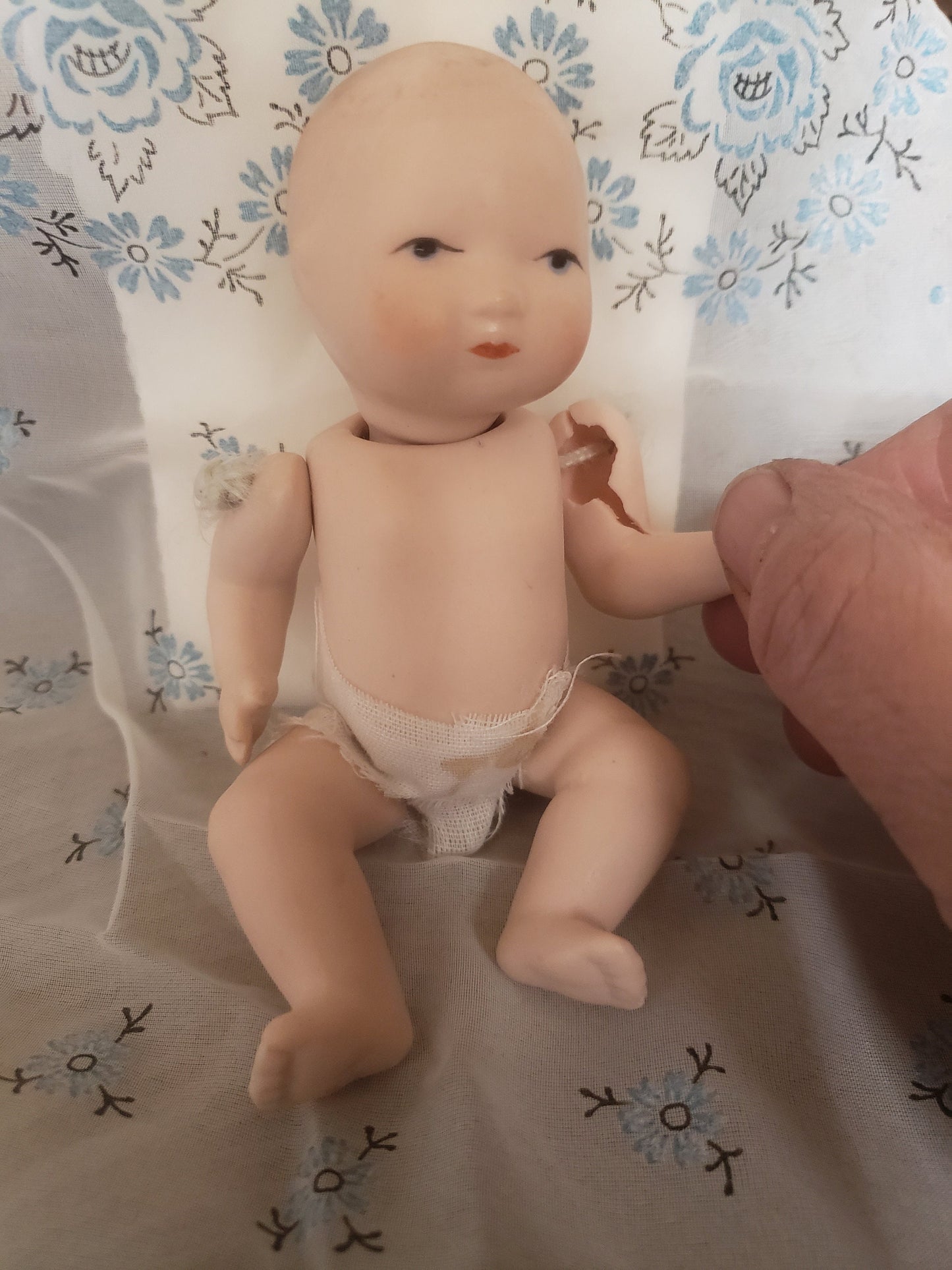 Vintage Porcelain Bisque Baby Doll in Christening Gown