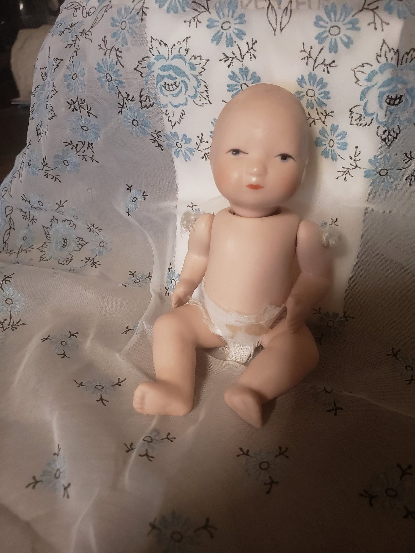 Vintage Porcelain Bisque Baby Doll in Christening Gown