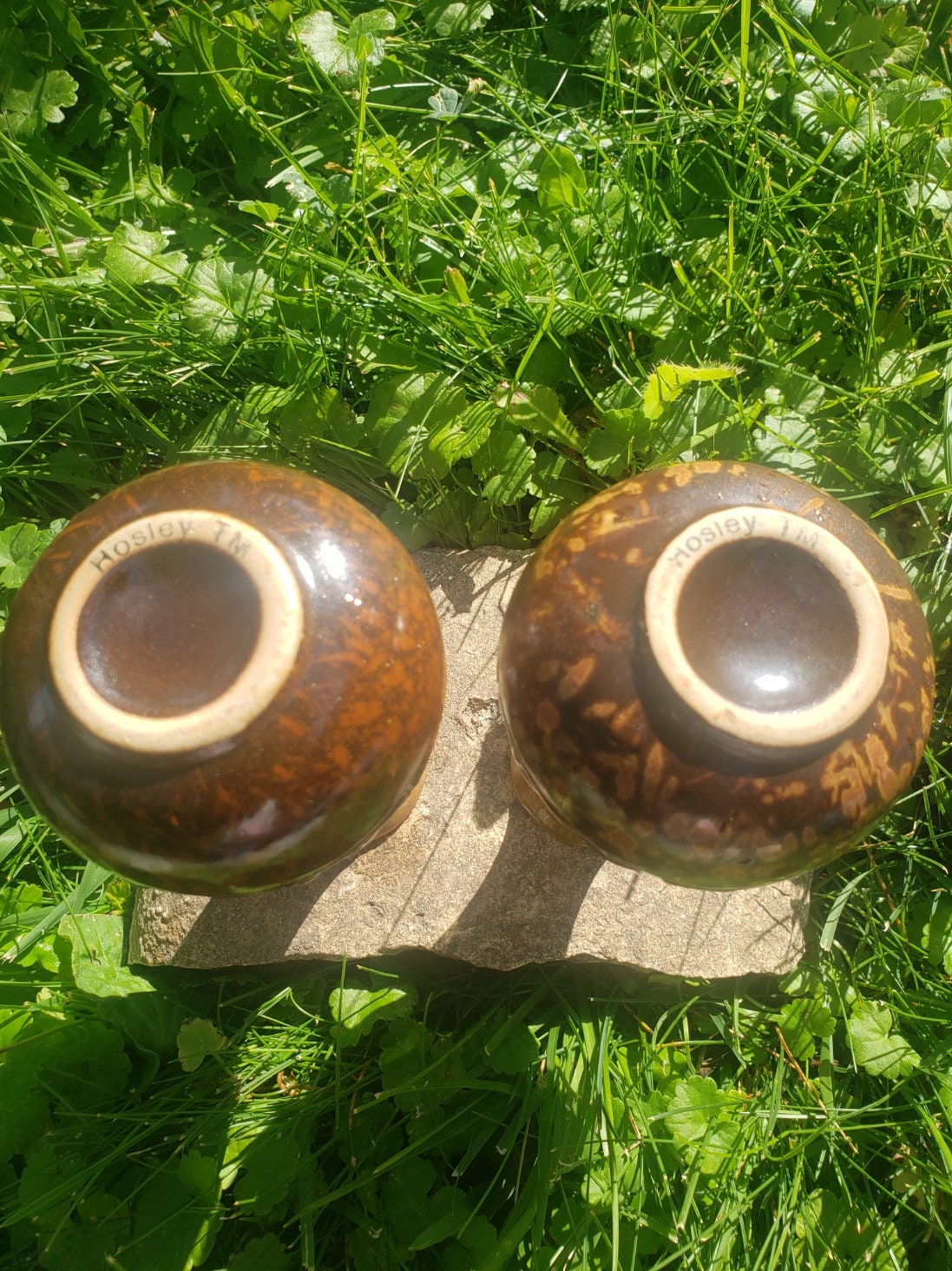 Vintage Hosley TM Potteries Brown Drip Glazed Vase Set of 2