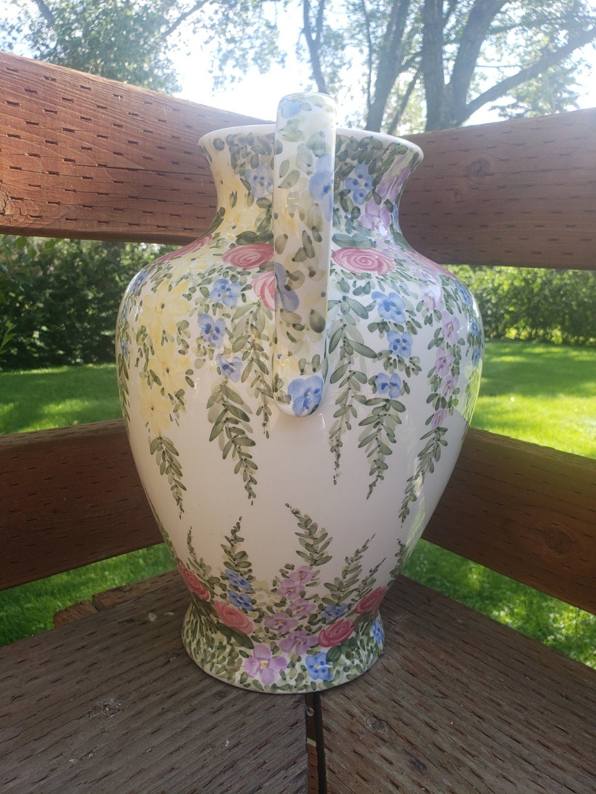 Tabletops Unlimited 'English Garden' by Don Swanson Hand Painted Double Handle Vase