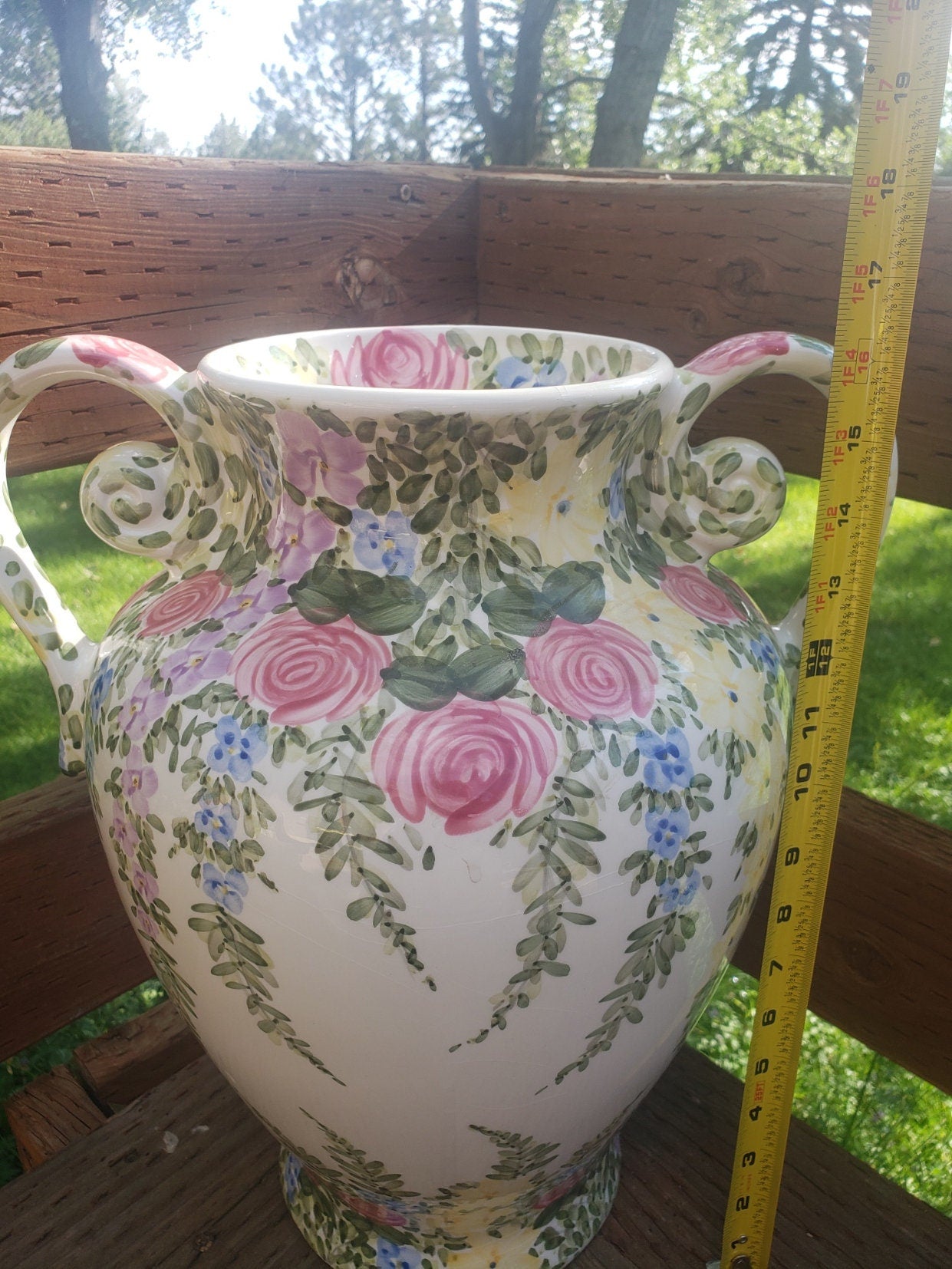 Tabletops Unlimited 'English Garden' by Don Swanson Hand Painted Double Handle Vase
