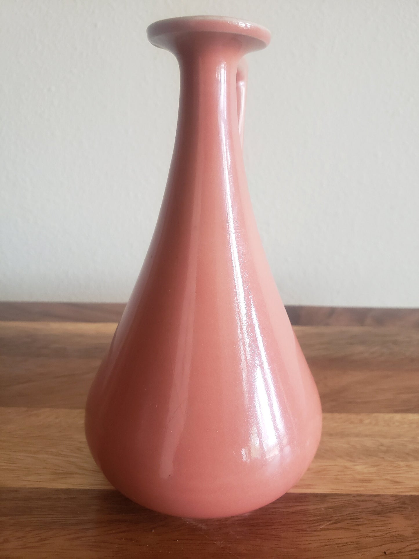 Distinctly Shaped Dusty Rose Handled Vase or Small Pitcher